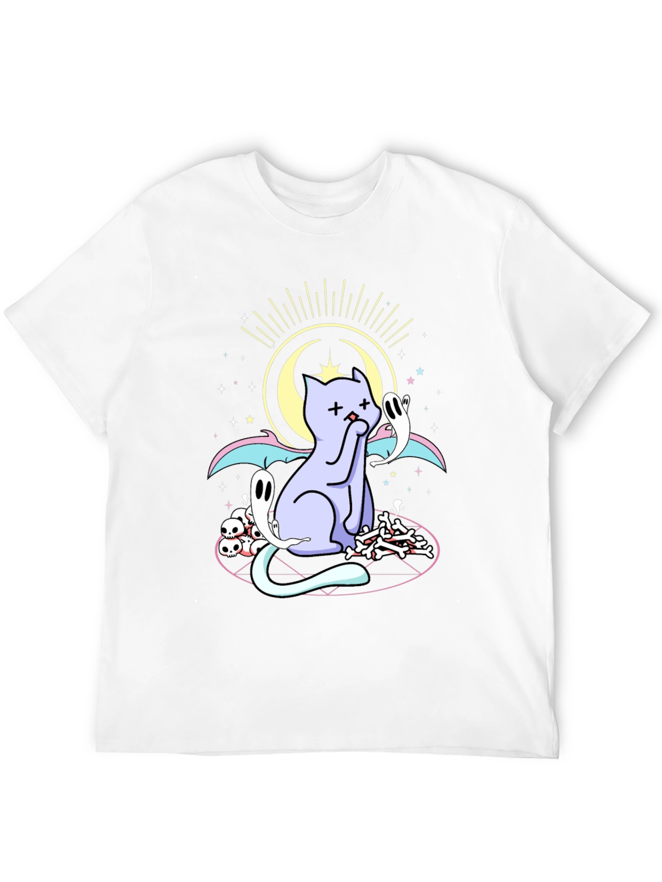 Mystical Cat Print Black T-Shirt