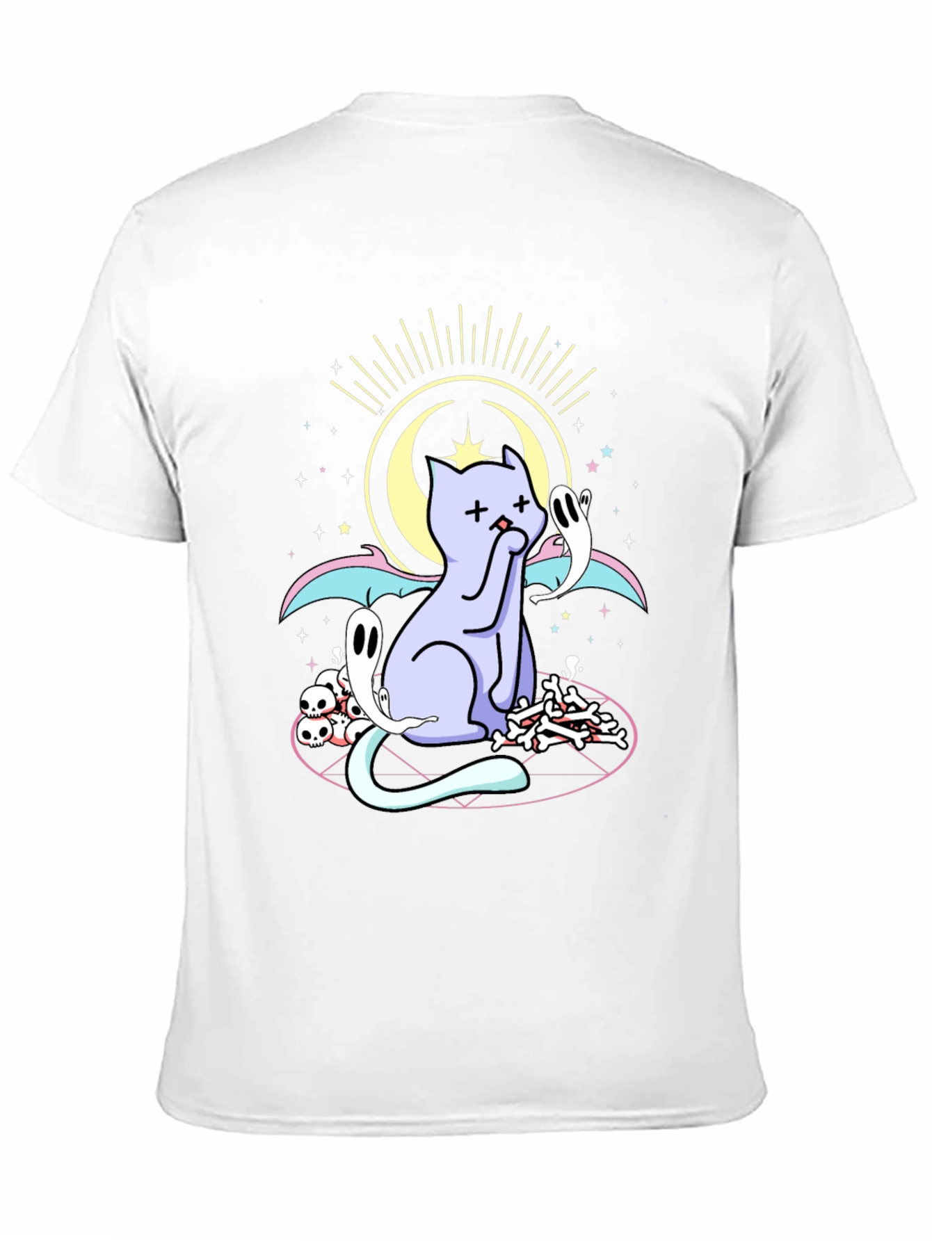Mystical Cat Print Black T-Shirt