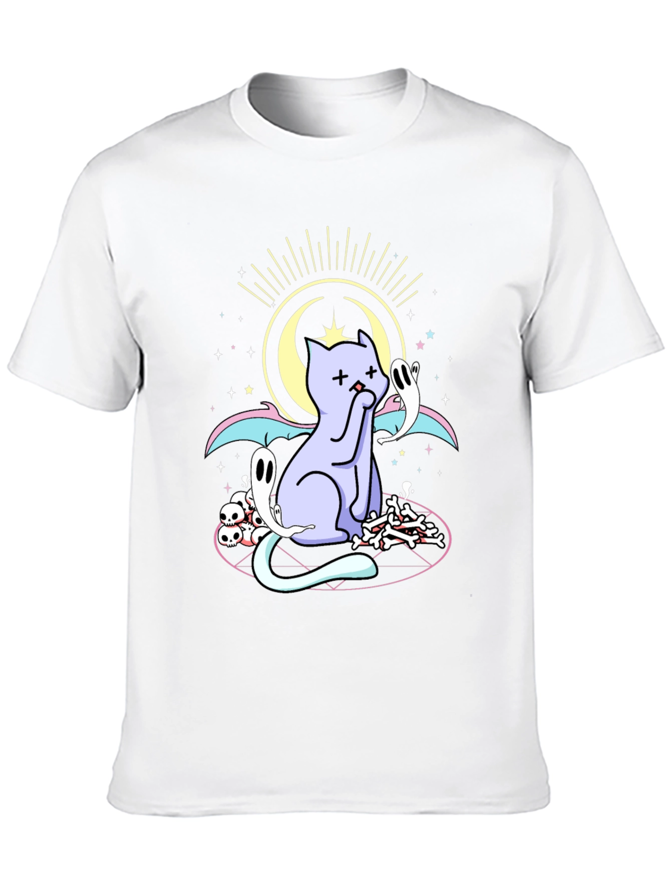 Mystical Cat Print Black T-Shirt