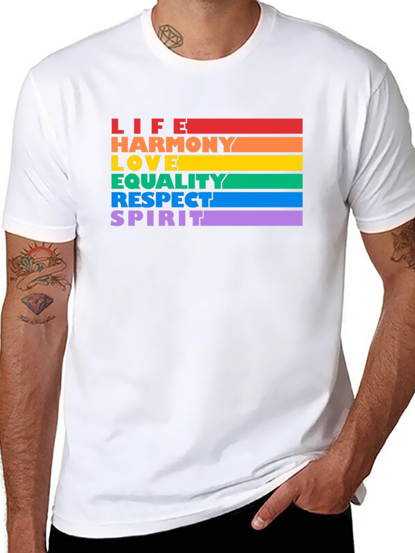 LGBTQ+ Pride T-Shirt - Life Harmony Love Equality Spirit