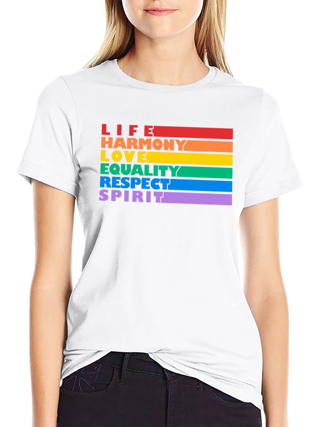 LGBTQ+ Pride T-Shirt - Life Harmony Love Equality Spirit