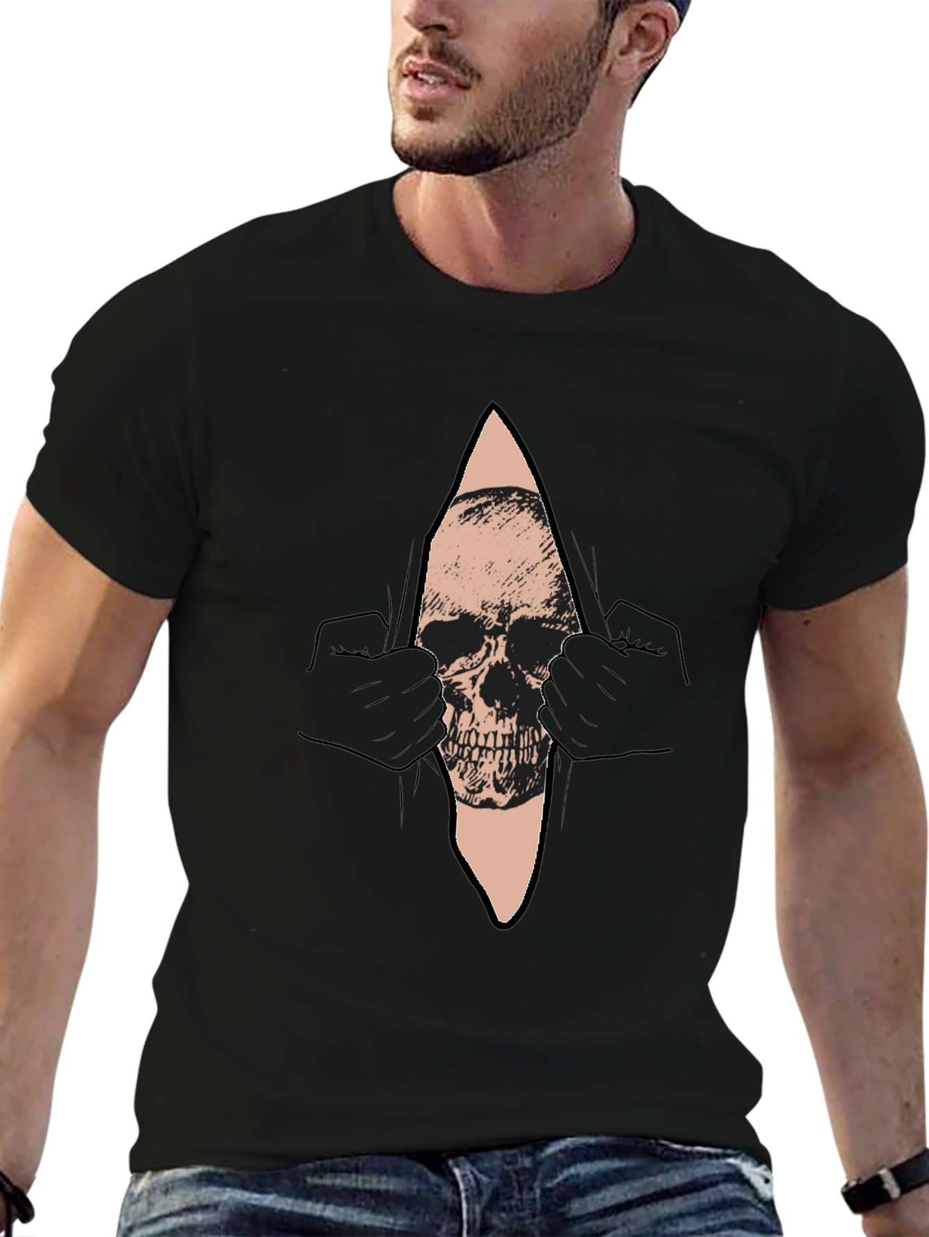 Skull Graphic T-Shirt - Mens Black Crew Neck Tee