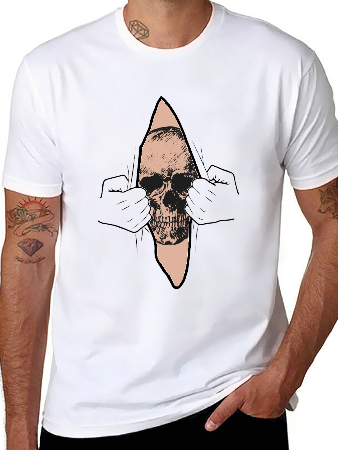 Skull Graphic T-Shirt - Mens Black Crew Neck Tee