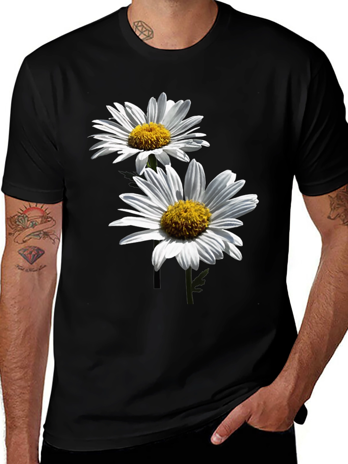 Daisy Print Black T-Shirt