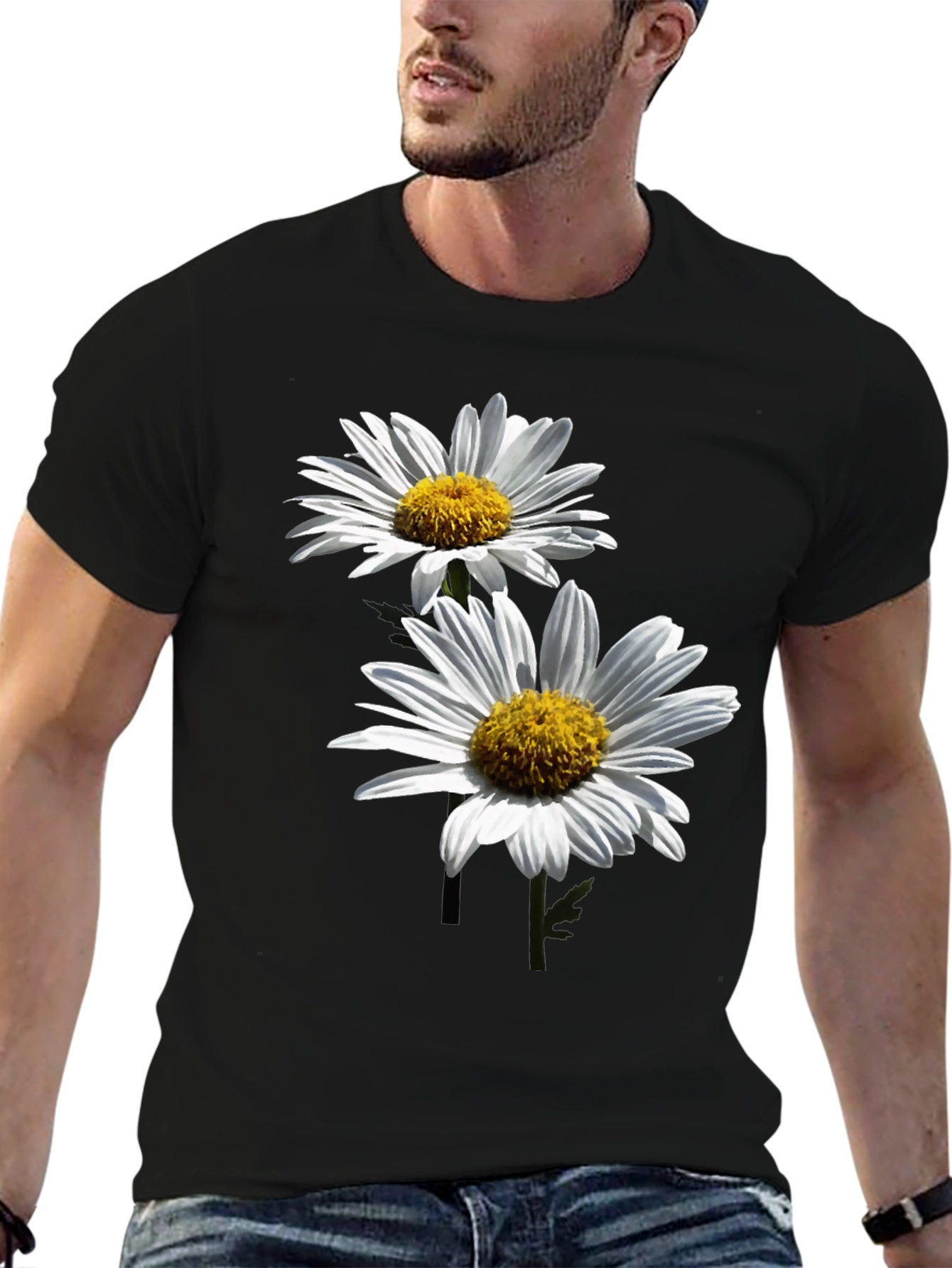 Daisy Print Black T-Shirt