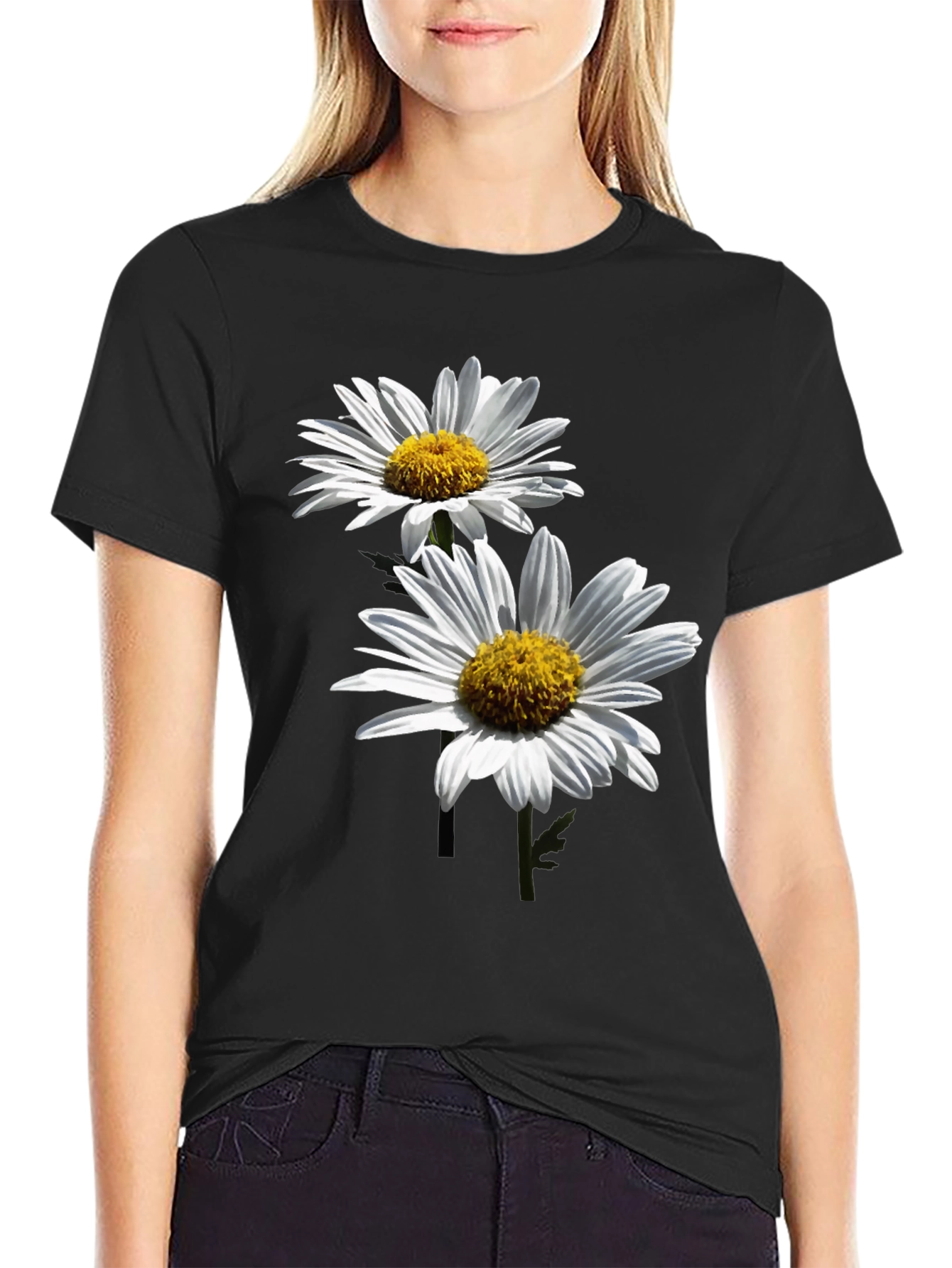 Daisy Print Black T-Shirt
