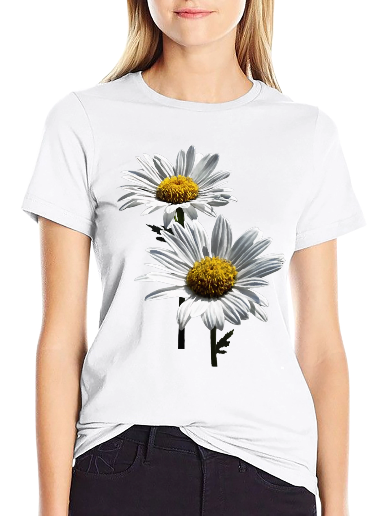 Daisy Print Black T-Shirt
