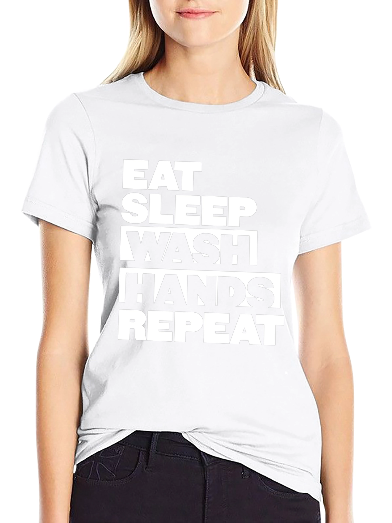 Eat Sleep Wash Hands Repeat Black Graphic Tee