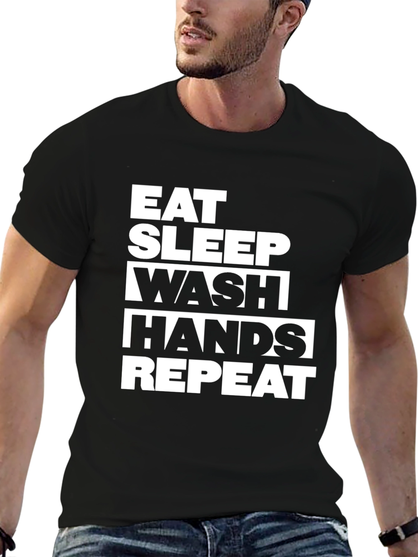 Eat Sleep Wash Hands Repeat Black Graphic Tee
