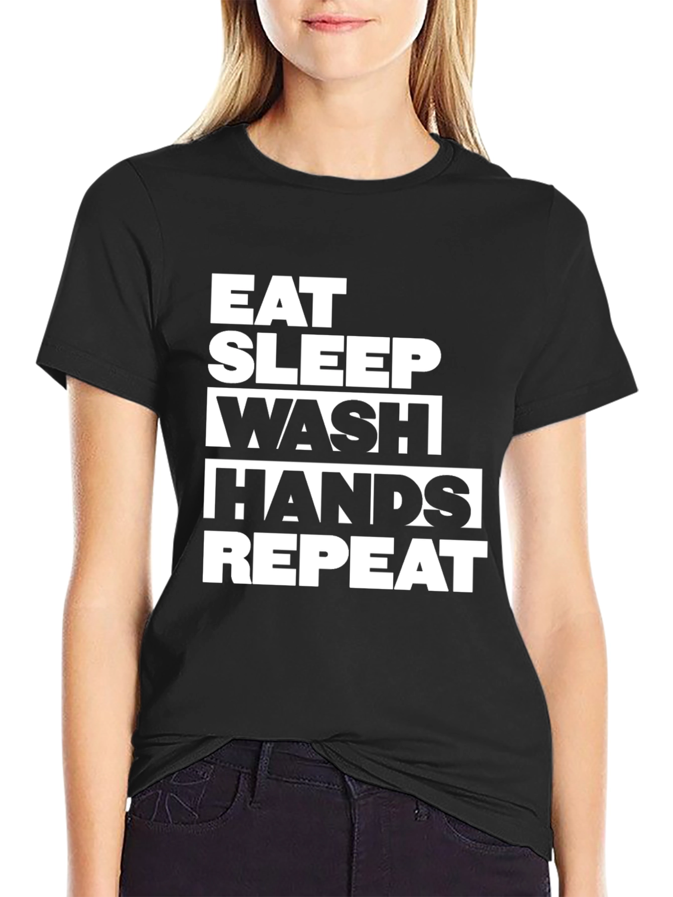 Eat Sleep Wash Hands Repeat Black Graphic Tee