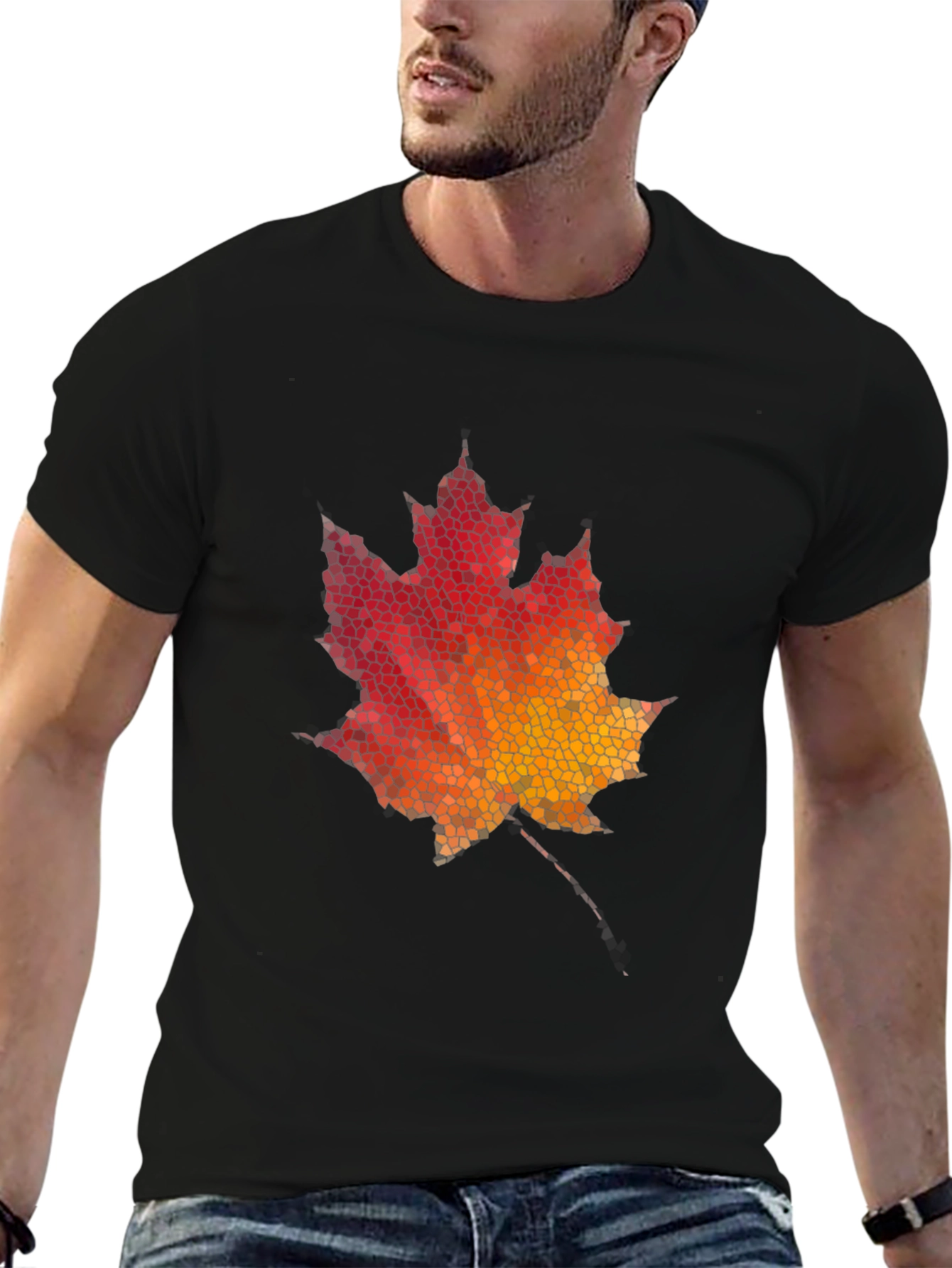 Maple Leaf Mosaic Graphic Tee - Black
