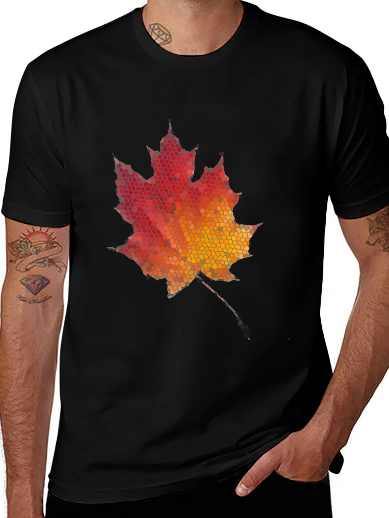 Maple Leaf Mosaic Graphic Tee - Black
