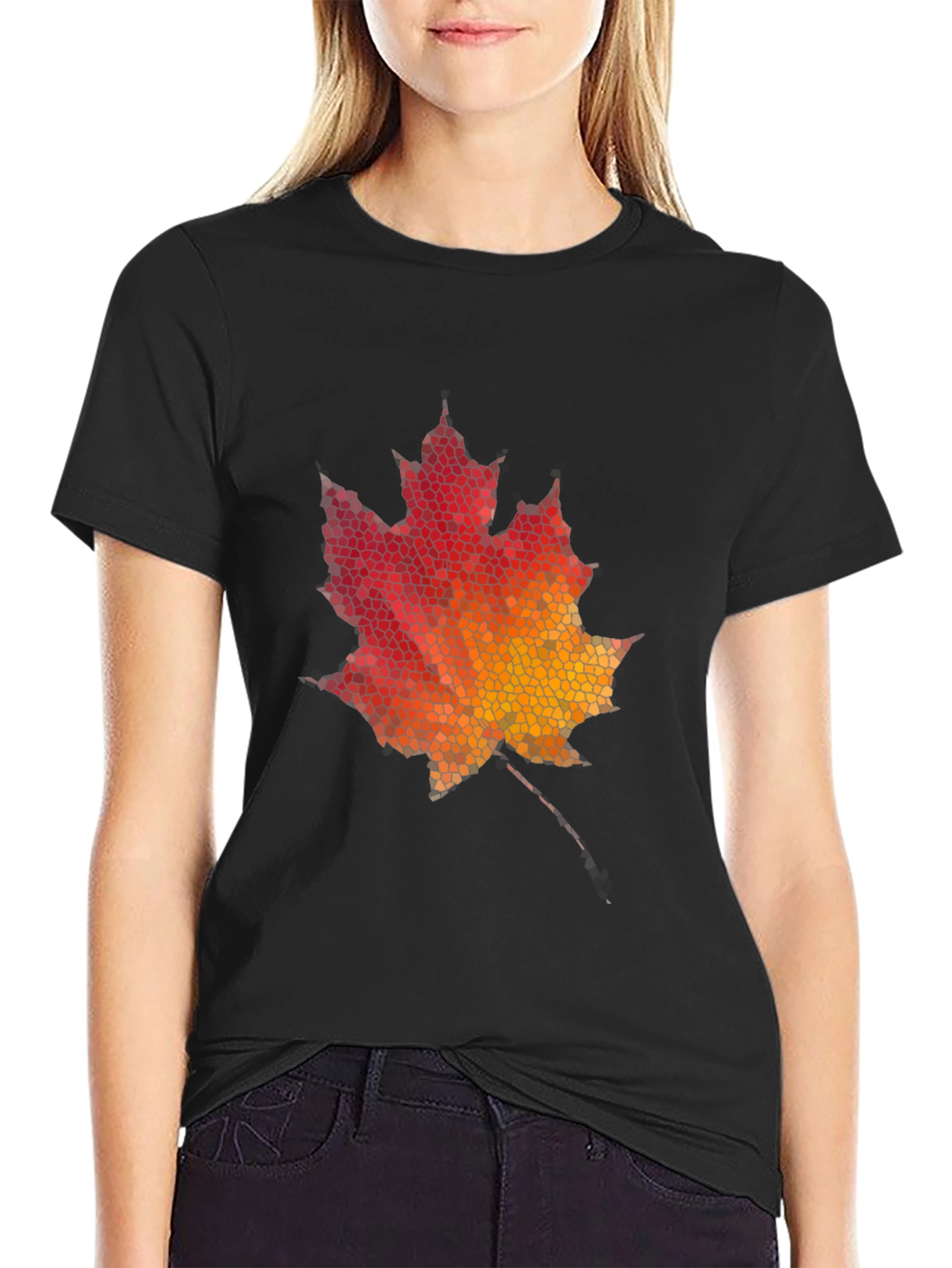 Maple Leaf Mosaic Graphic Tee - Black