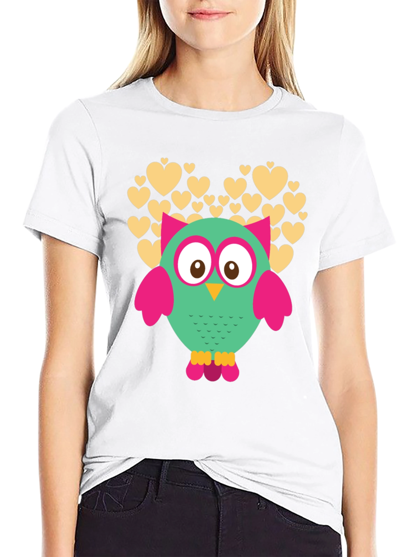 Owl Heart Graphic Black T-Shirt