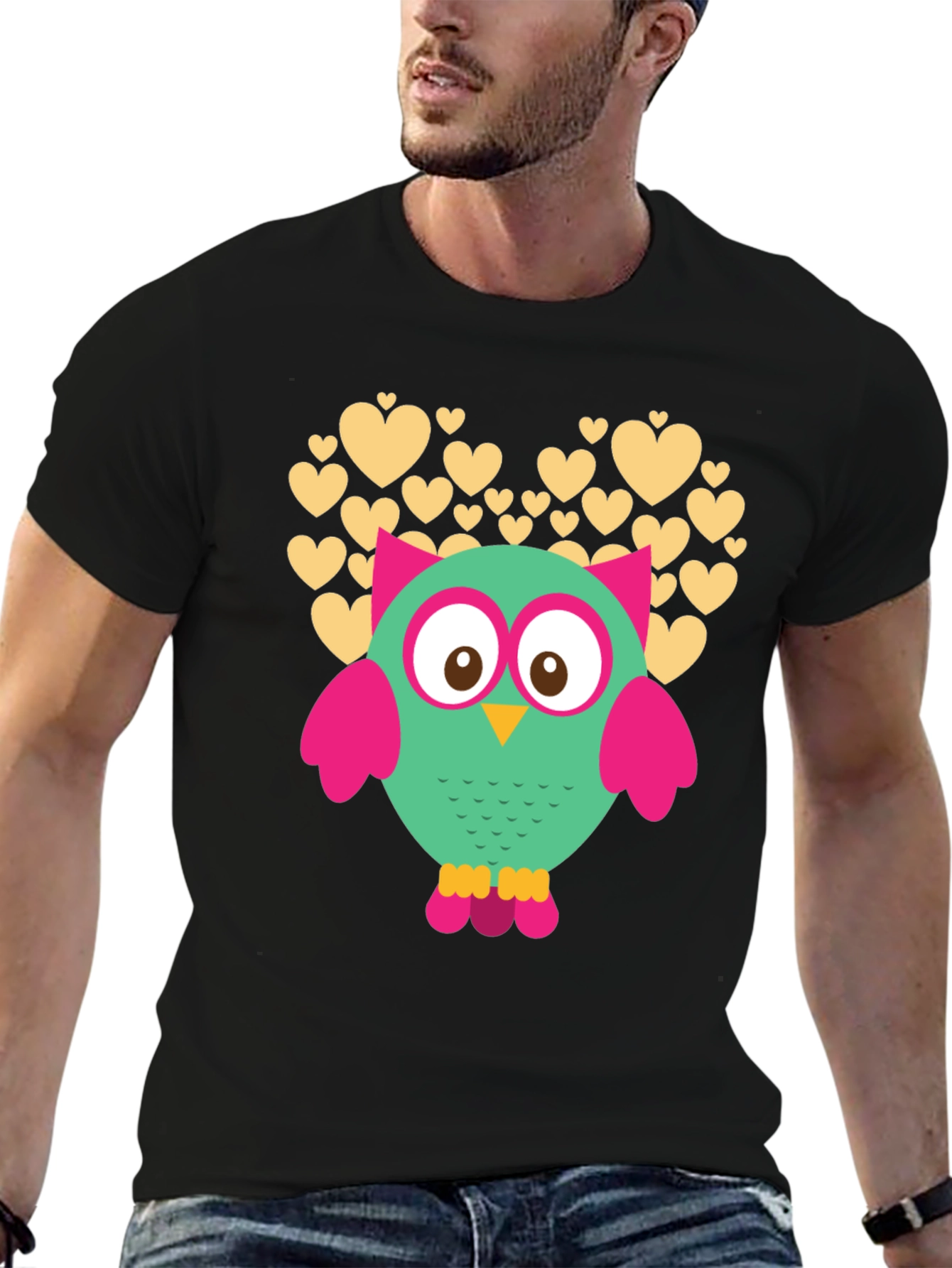 Owl Heart Graphic Black T-Shirt