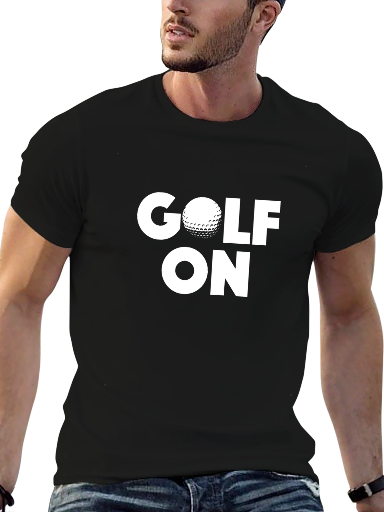 Golf On T-Shirt - Black Cotton Golfing Tee