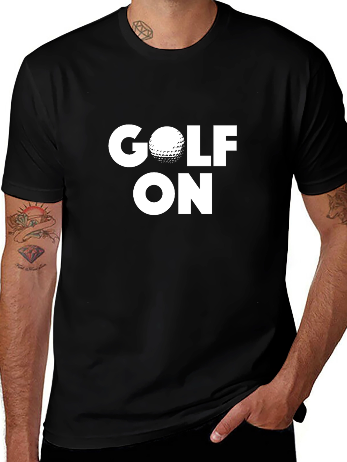Golf On T-Shirt - Black Cotton Golfing Tee