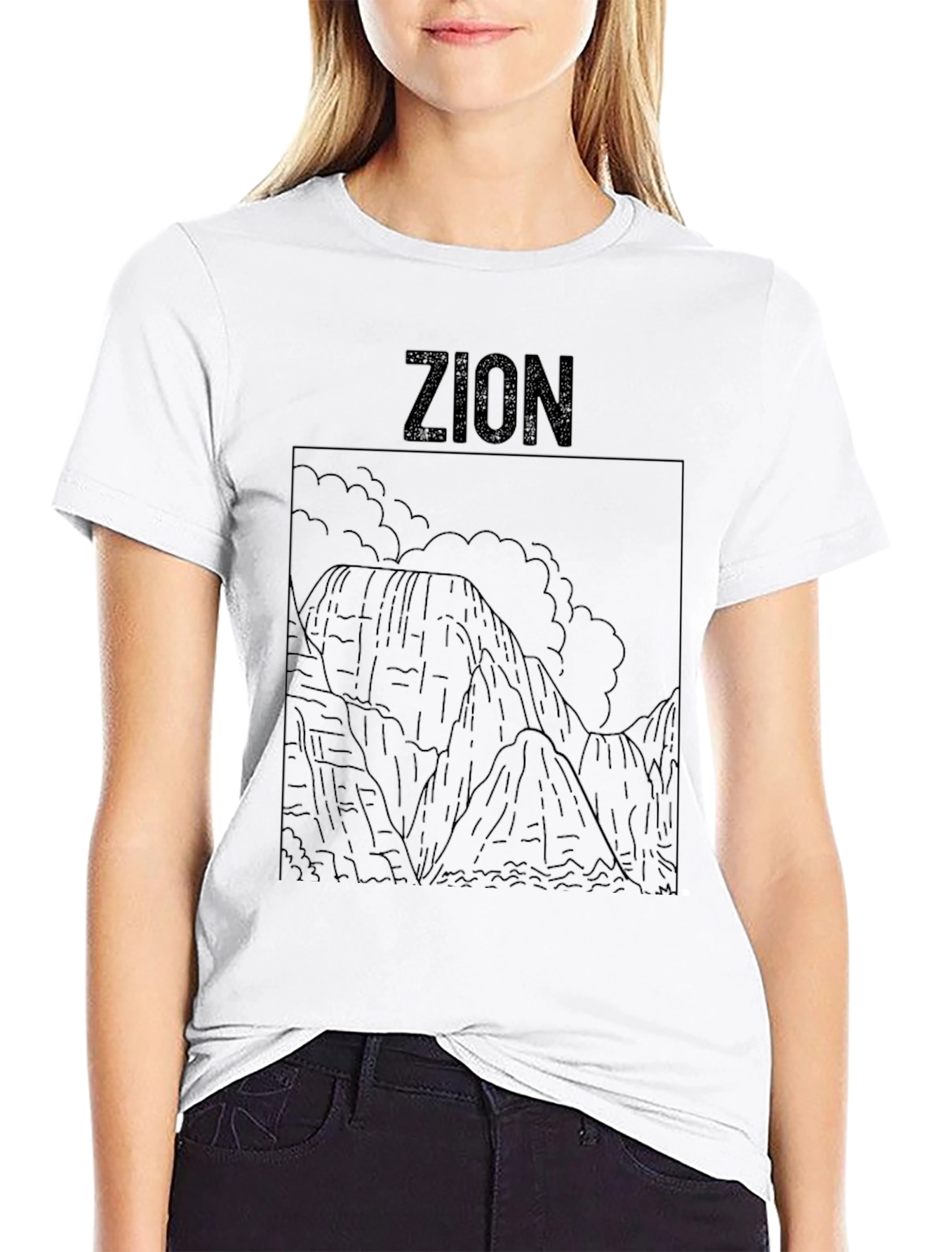 Zion National Park Line Art Black T-Shirt