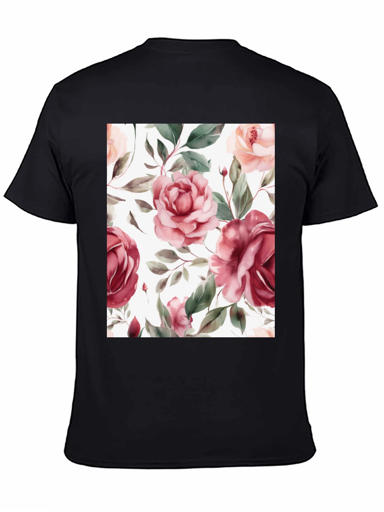 Floral Roses Print Black T-Shirt