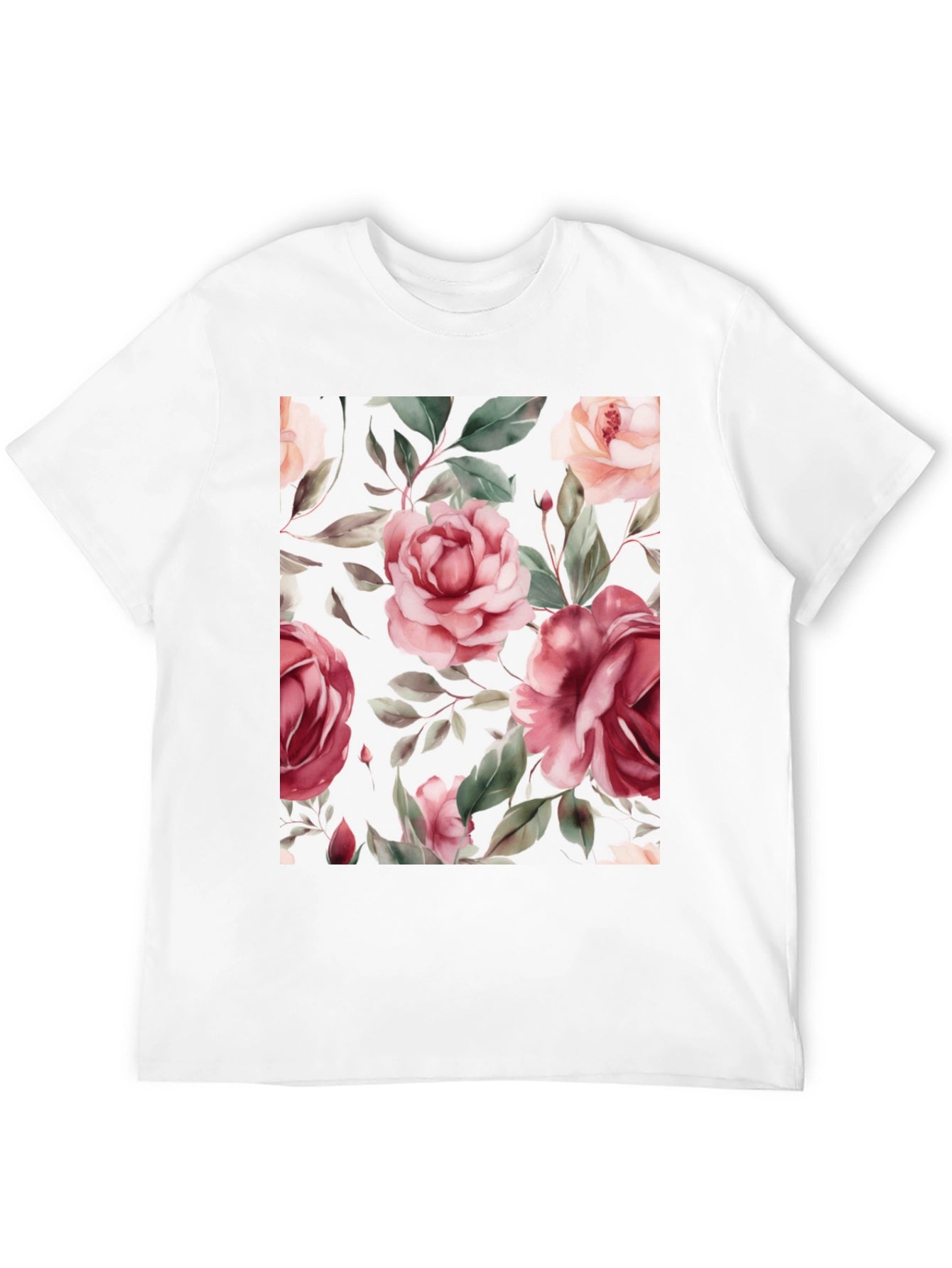 Floral Roses Print Black T-Shirt