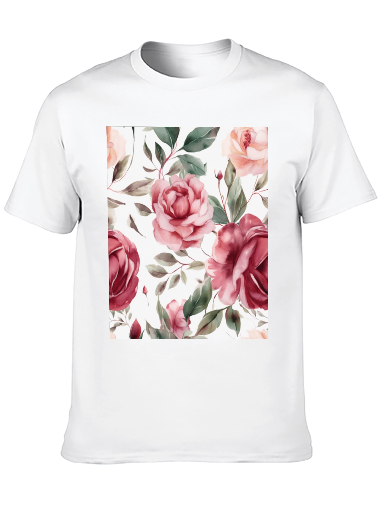 Floral Roses Print Black T-Shirt