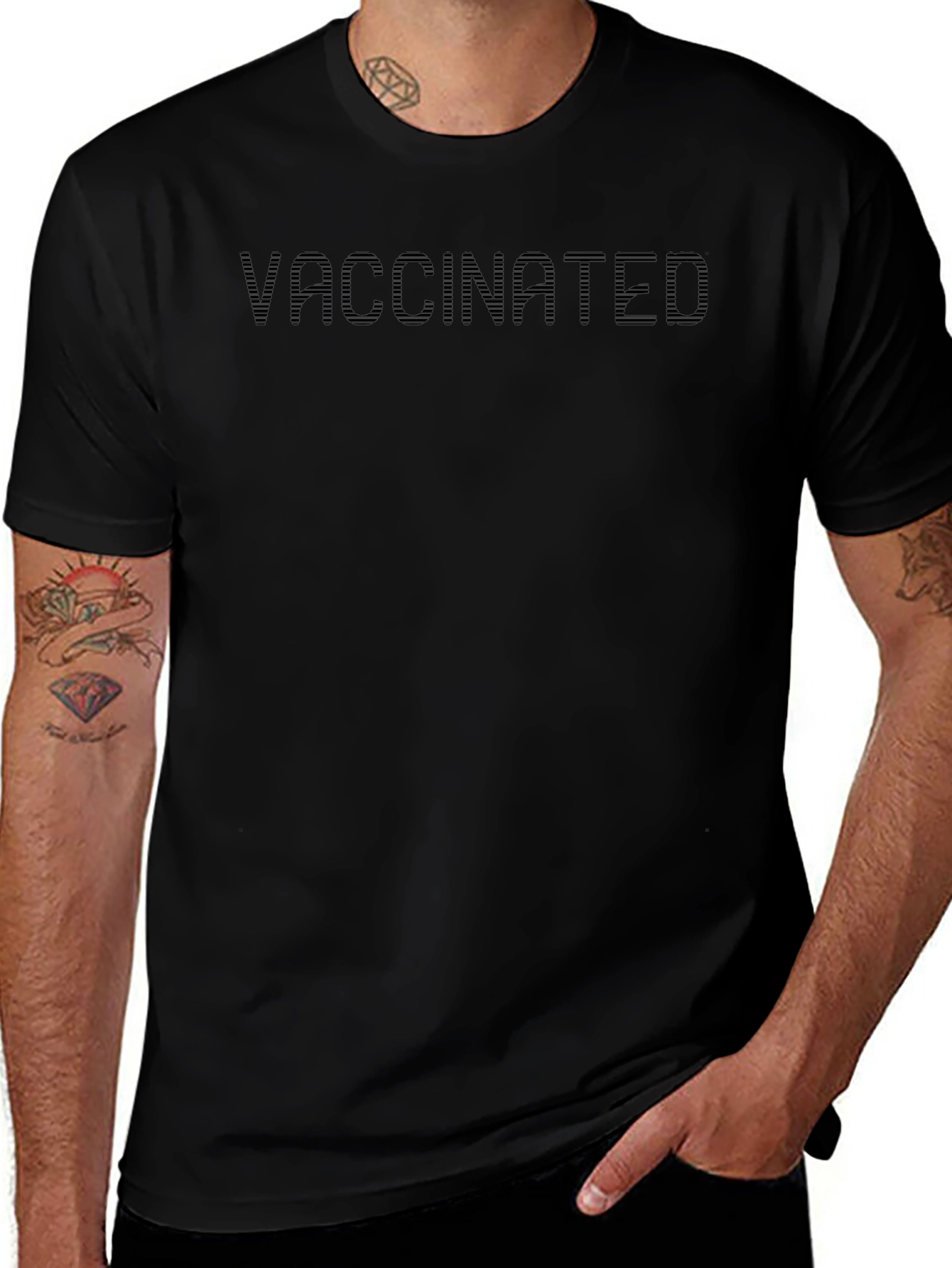 Vaccinated Graphic Tee - Black Crew Neck Shirt