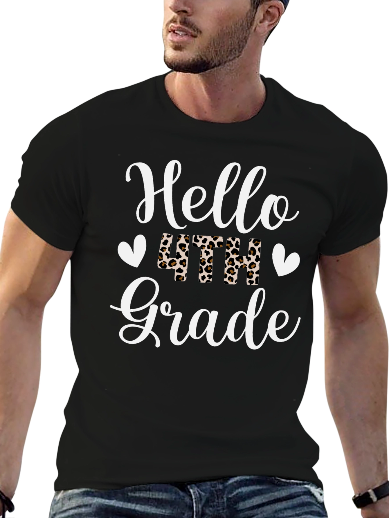 Hello 4th Grade Leopard Print Teacher Shirt