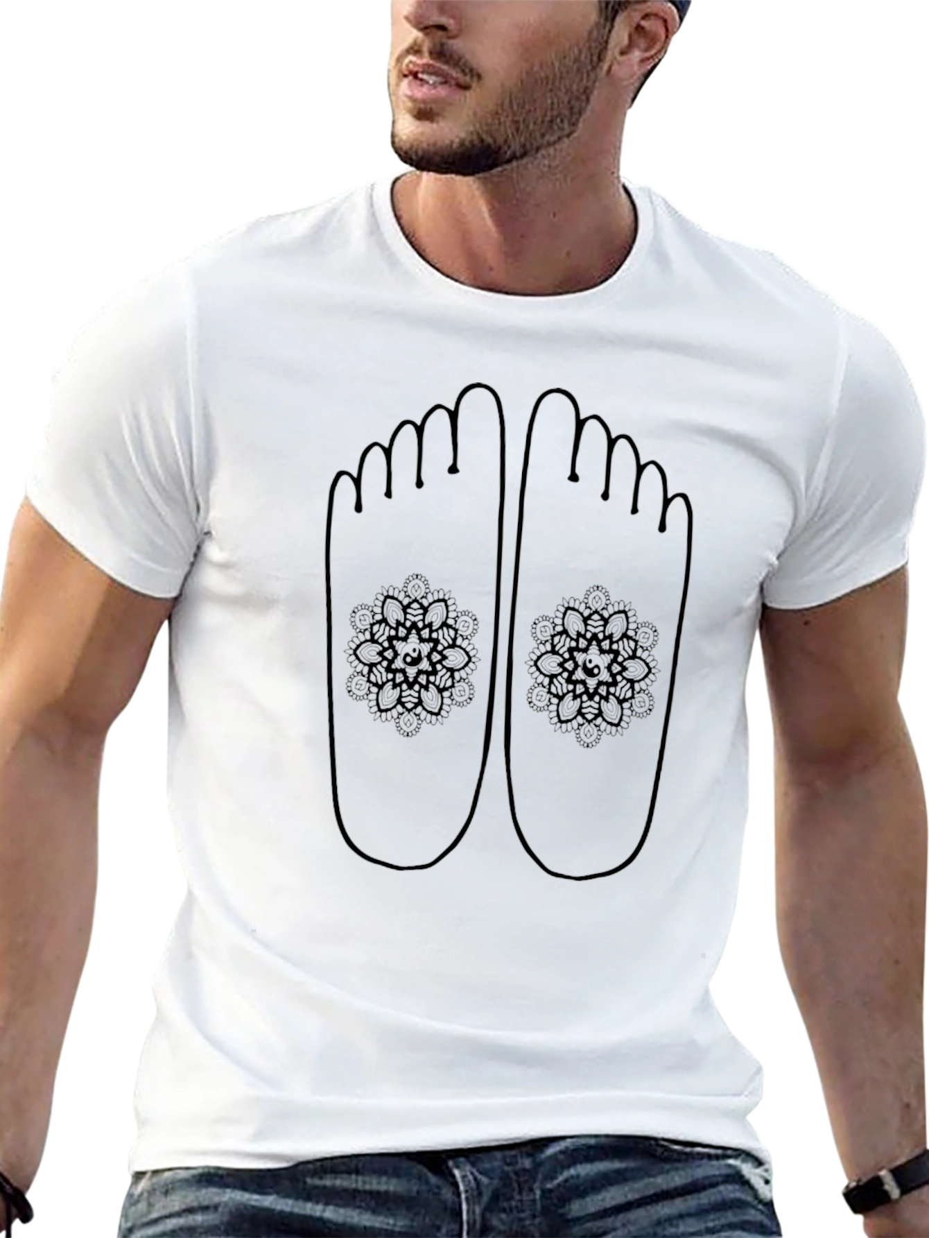 Barefoot Mandala Tee - Black Cotton Comfort