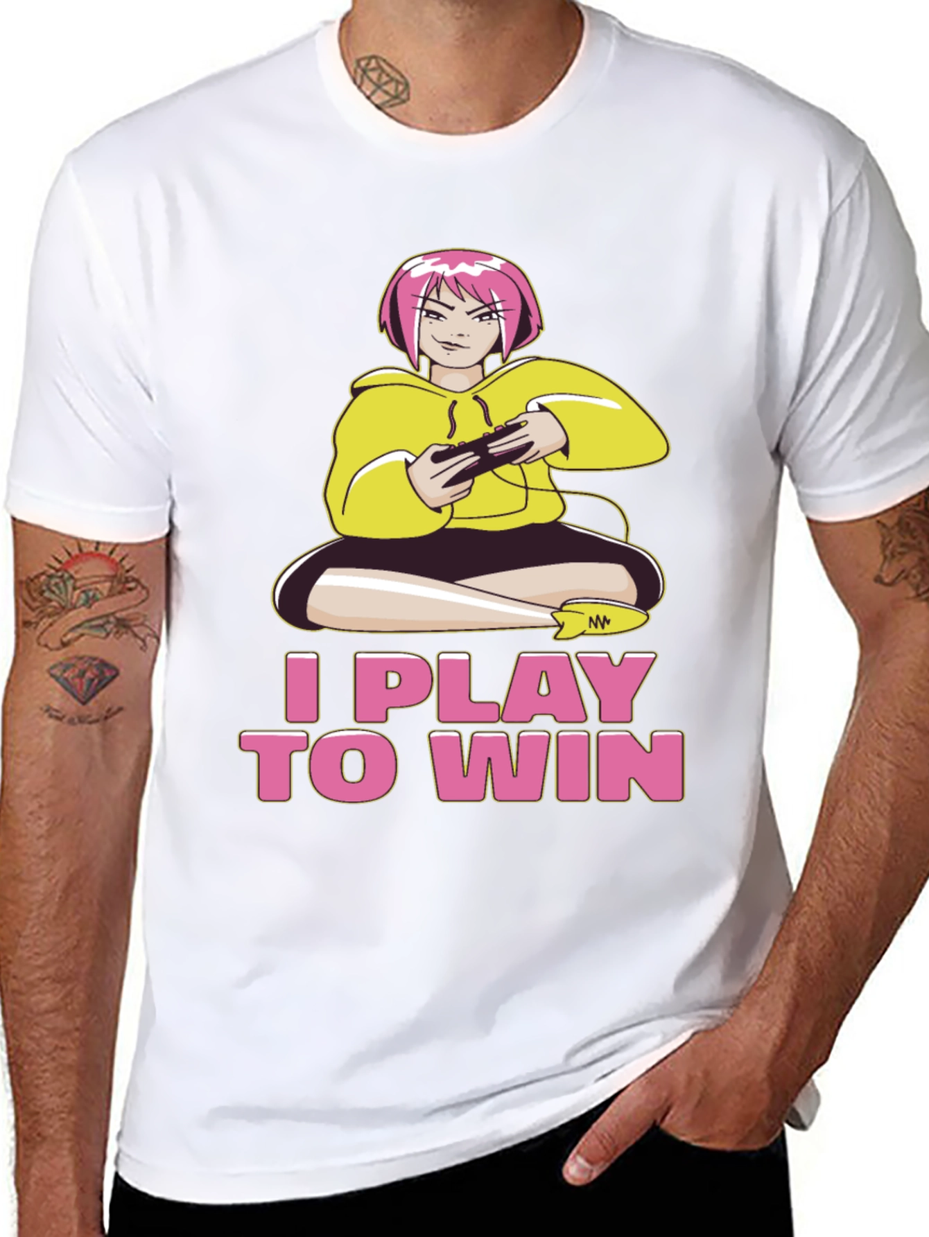 I Play to Win Gamer Anime Girl Black T-Shirt