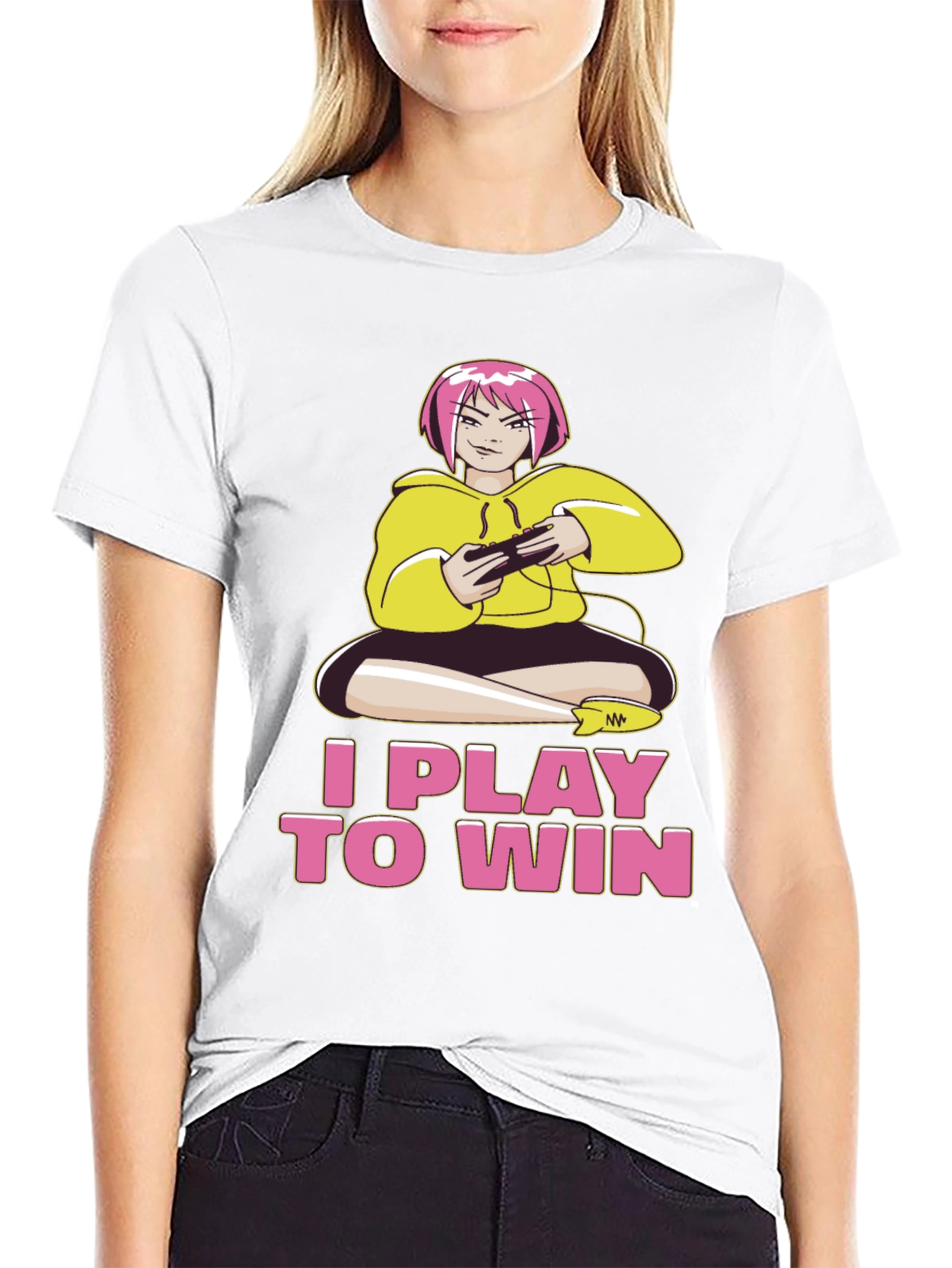 I Play to Win Gamer Anime Girl Black T-Shirt