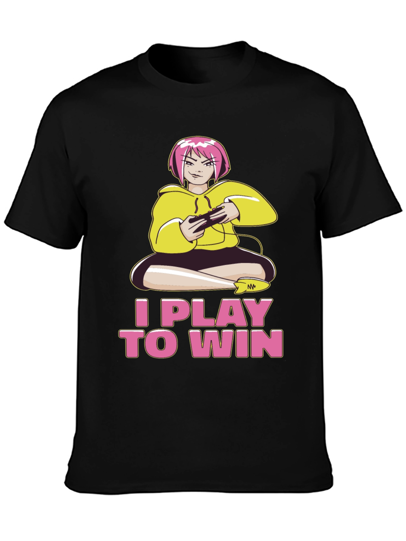 I Play to Win Gamer Anime Girl Black T-Shirt