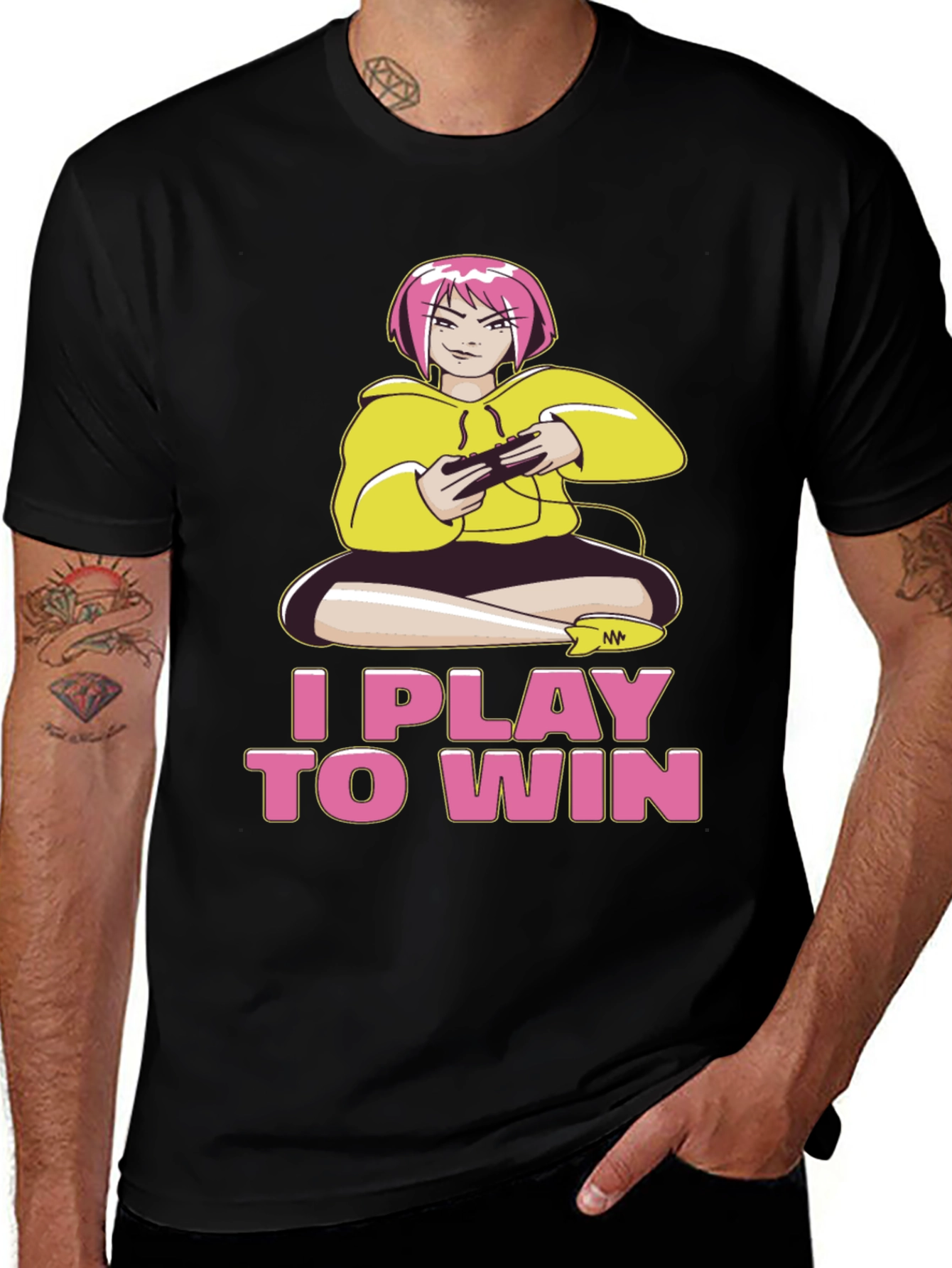 I Play to Win Gamer Anime Girl Black T-Shirt