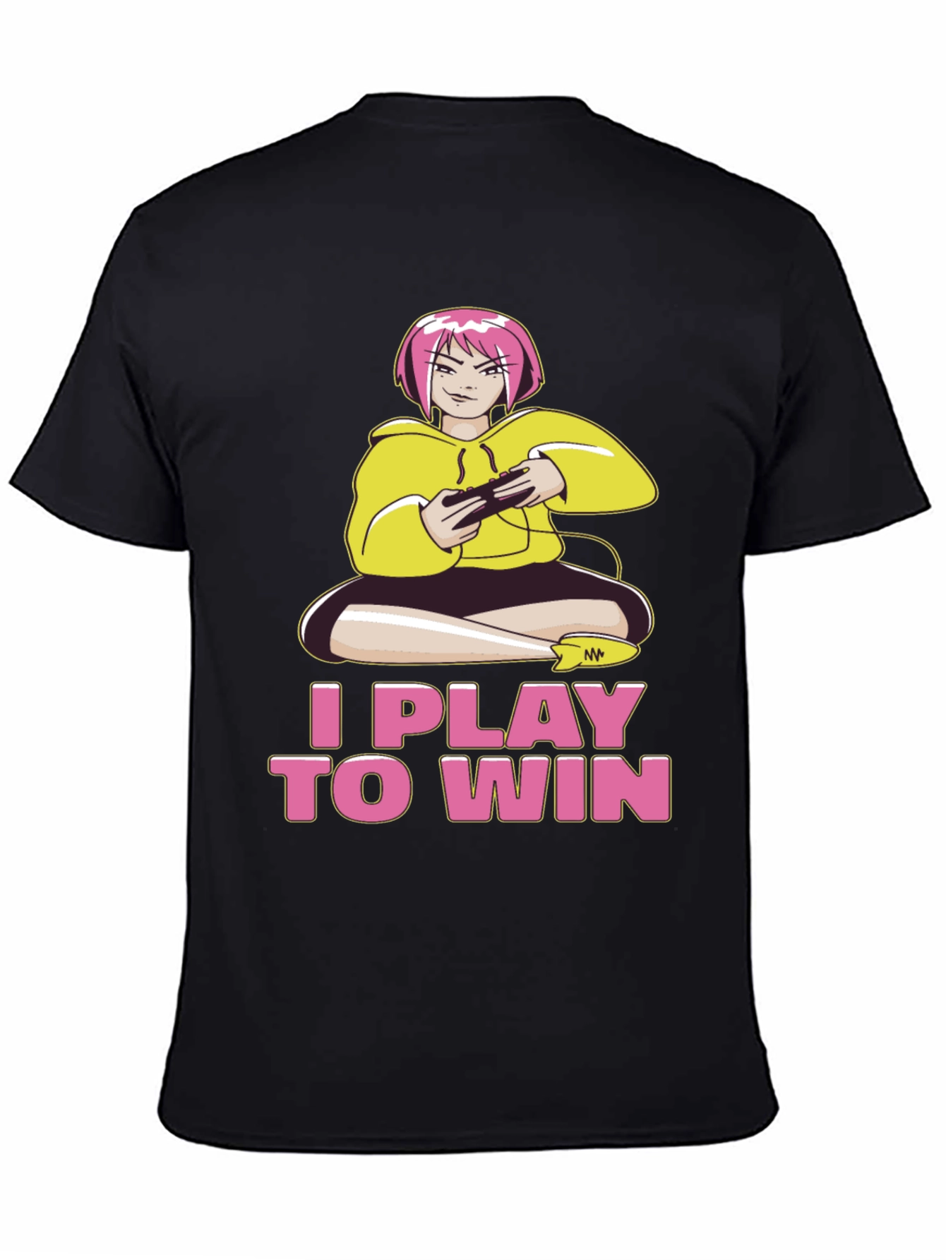 I Play to Win Gamer Anime Girl Black T-Shirt