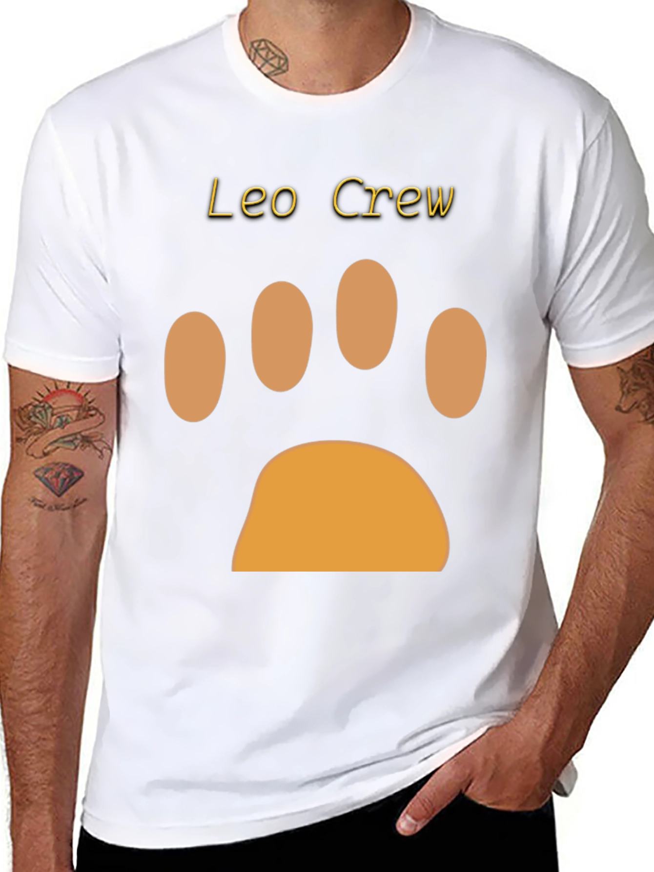 Leo Crew Black T-Shirt with Paw Print