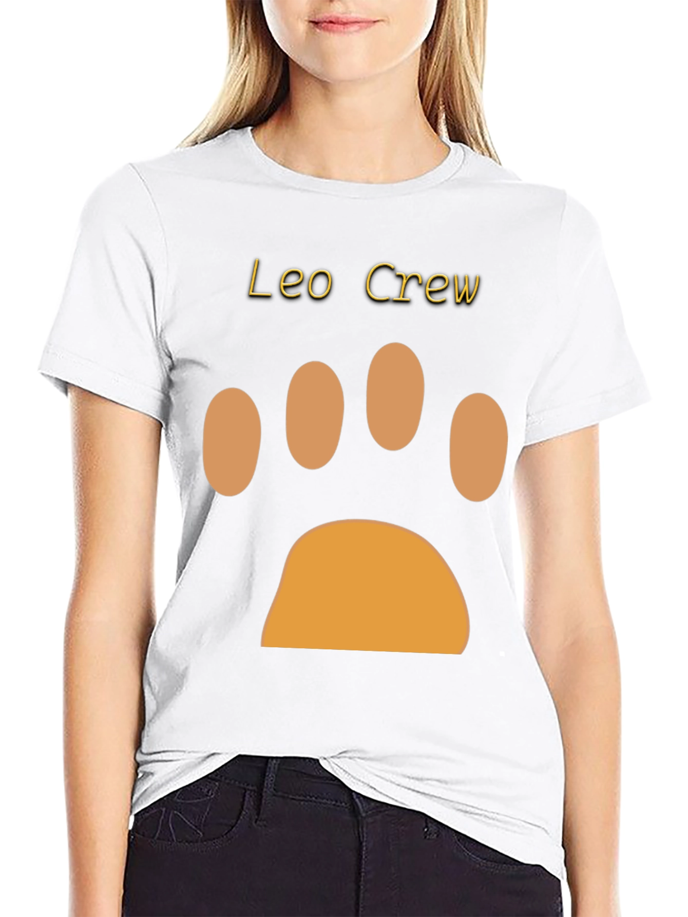 Leo Crew Black T-Shirt with Paw Print