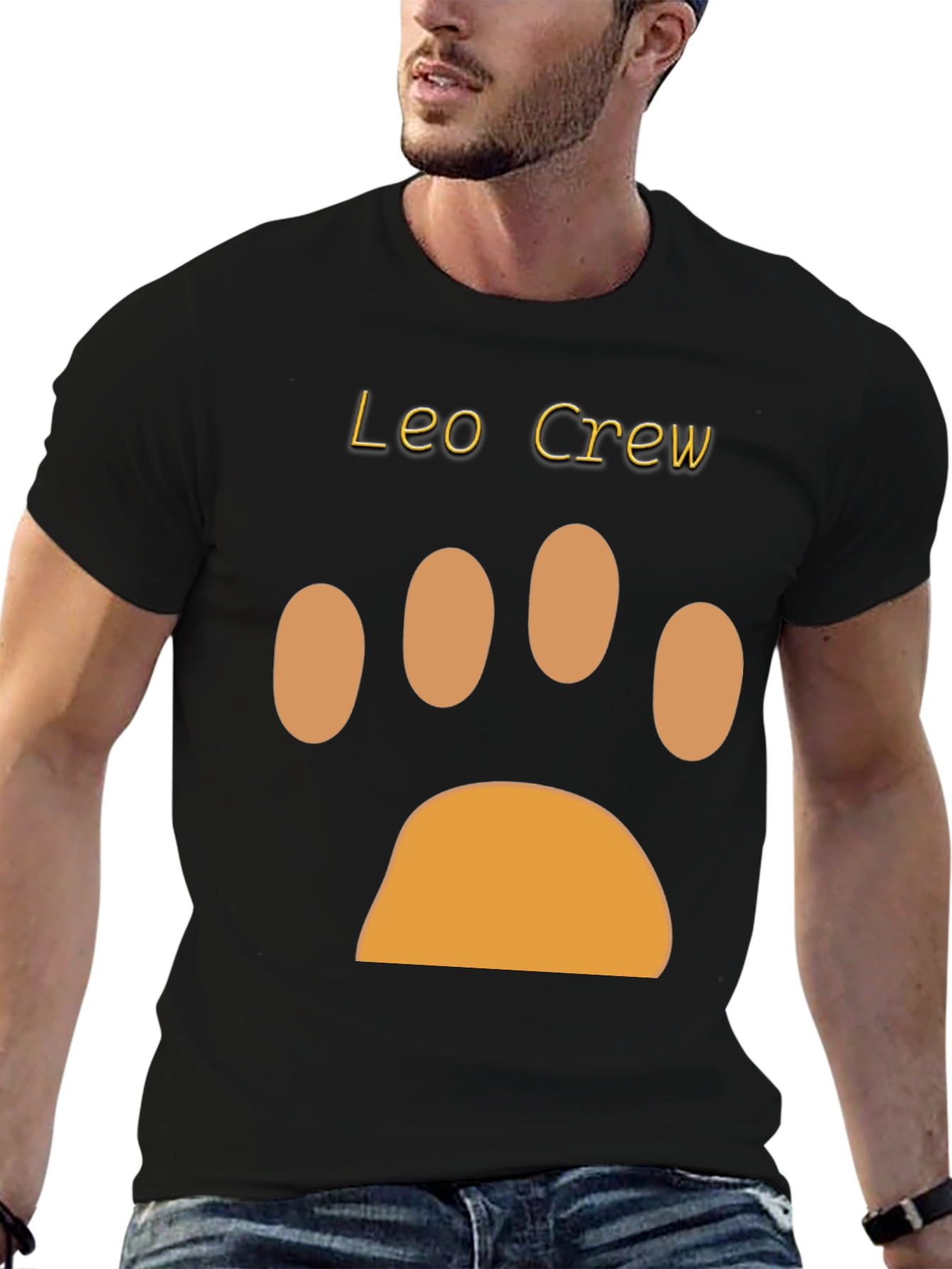 Leo Crew Black T-Shirt with Paw Print