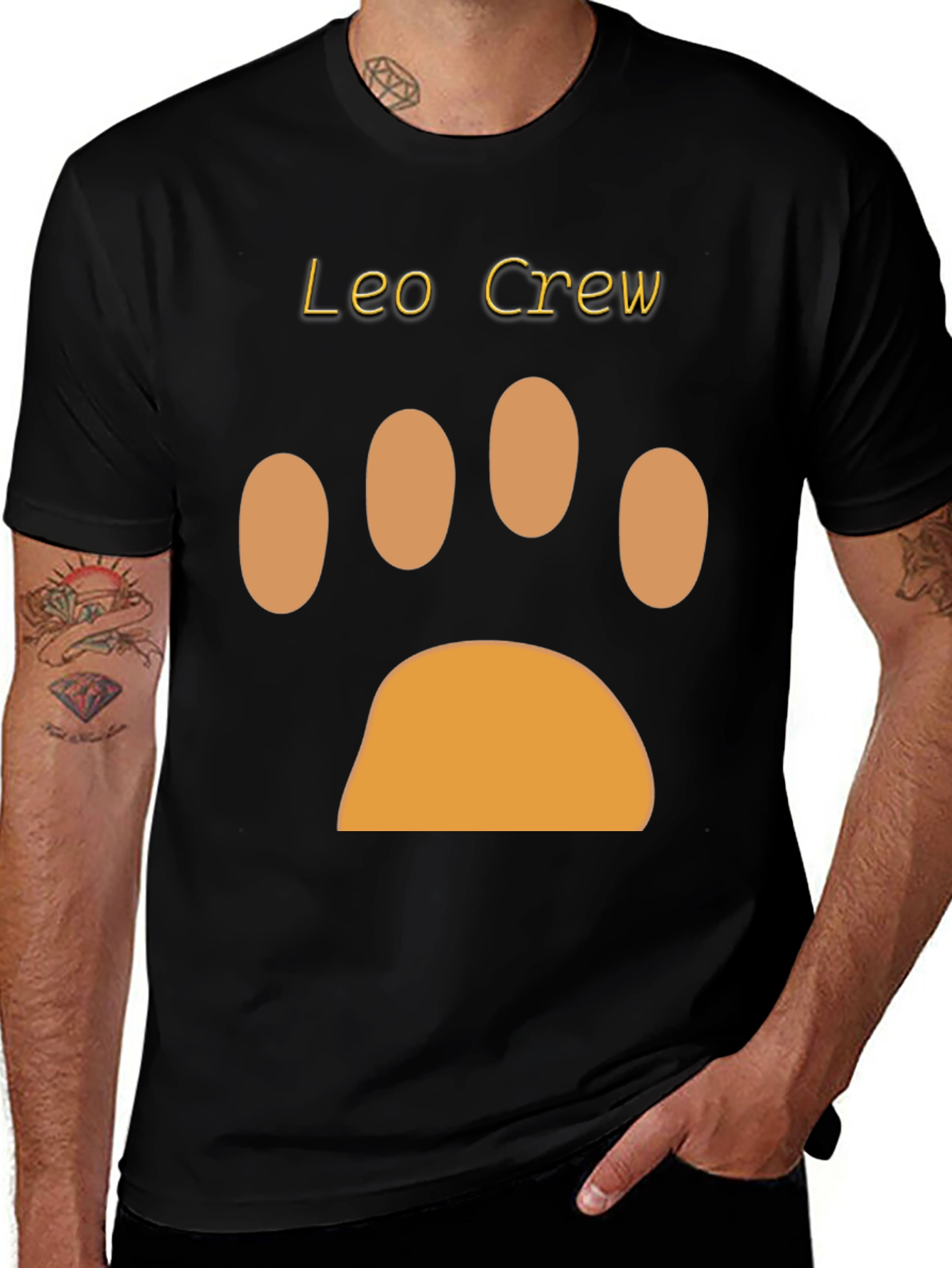 Leo Crew Black T-Shirt with Paw Print