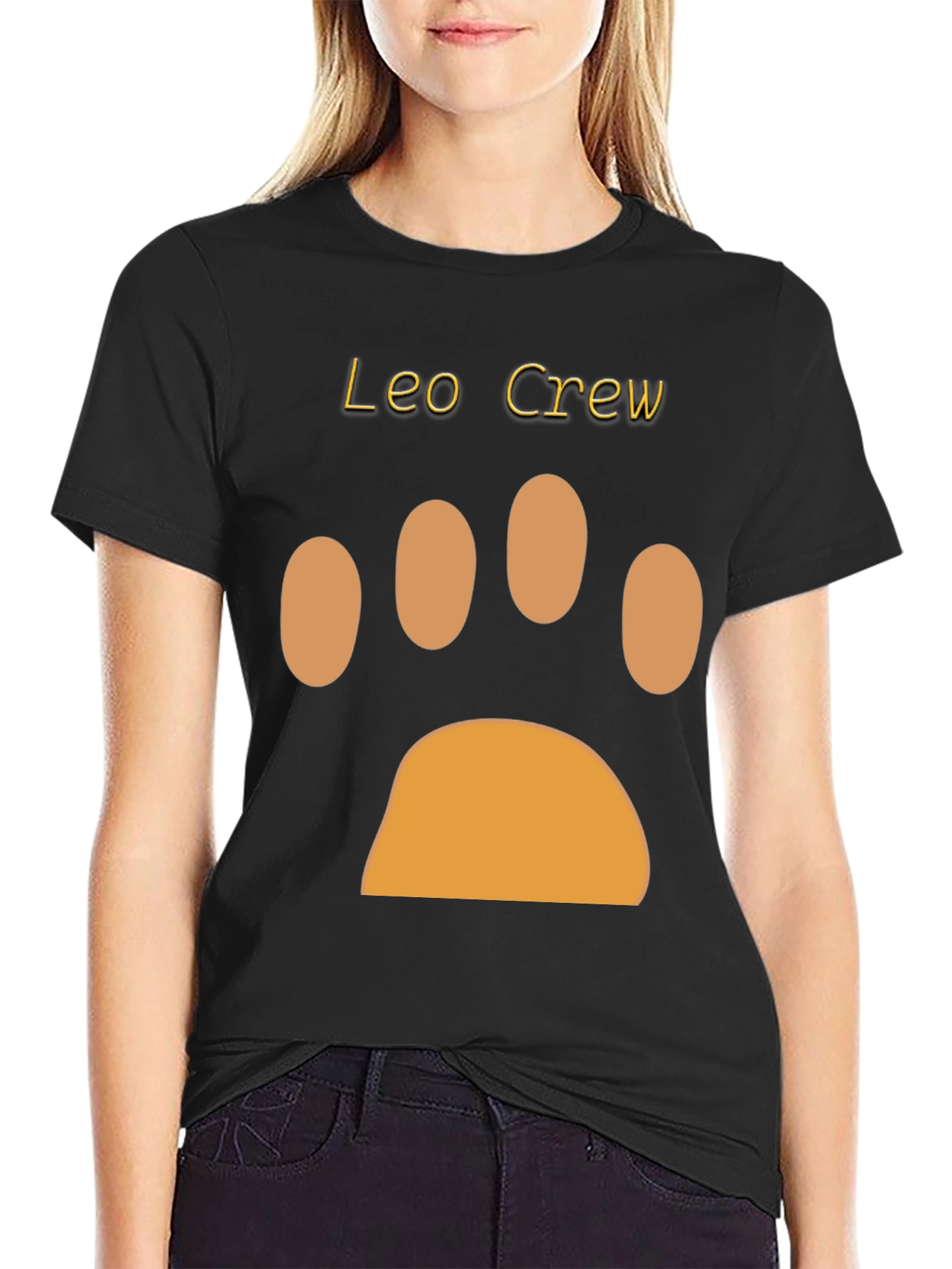 Leo Crew Black T-Shirt with Paw Print