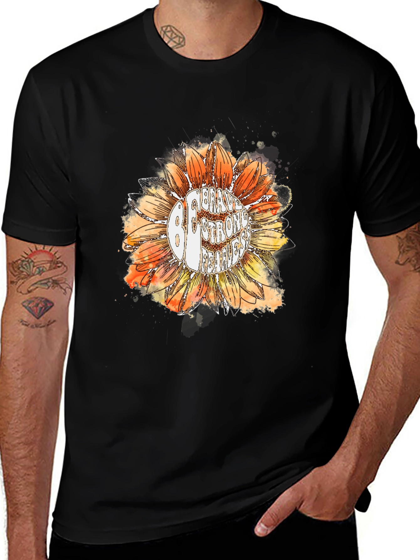 Be Brave Sunflower Graphic Tee - Black Cotton T-Shirt