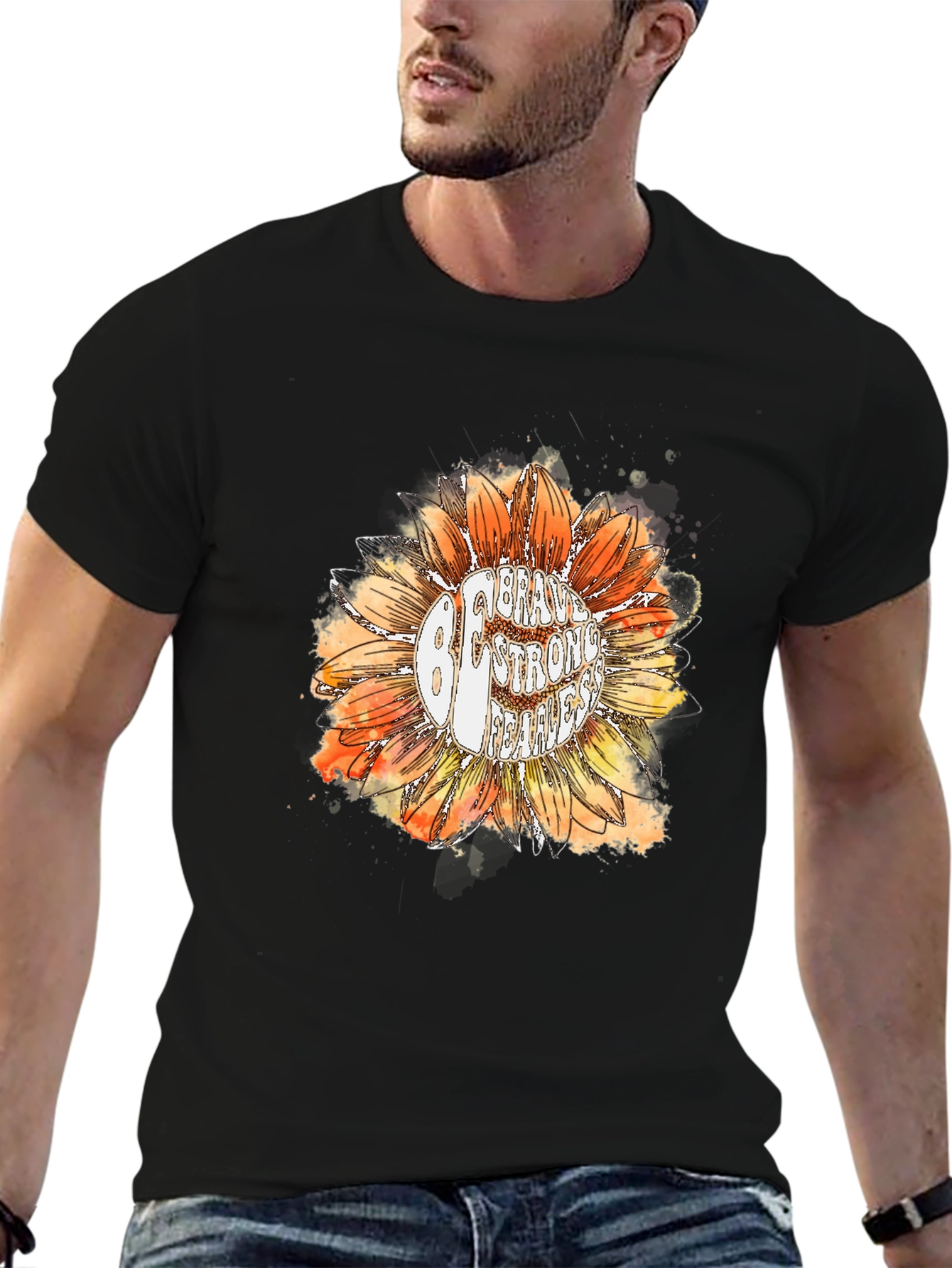Be Brave Sunflower Graphic Tee - Black Cotton T-Shirt