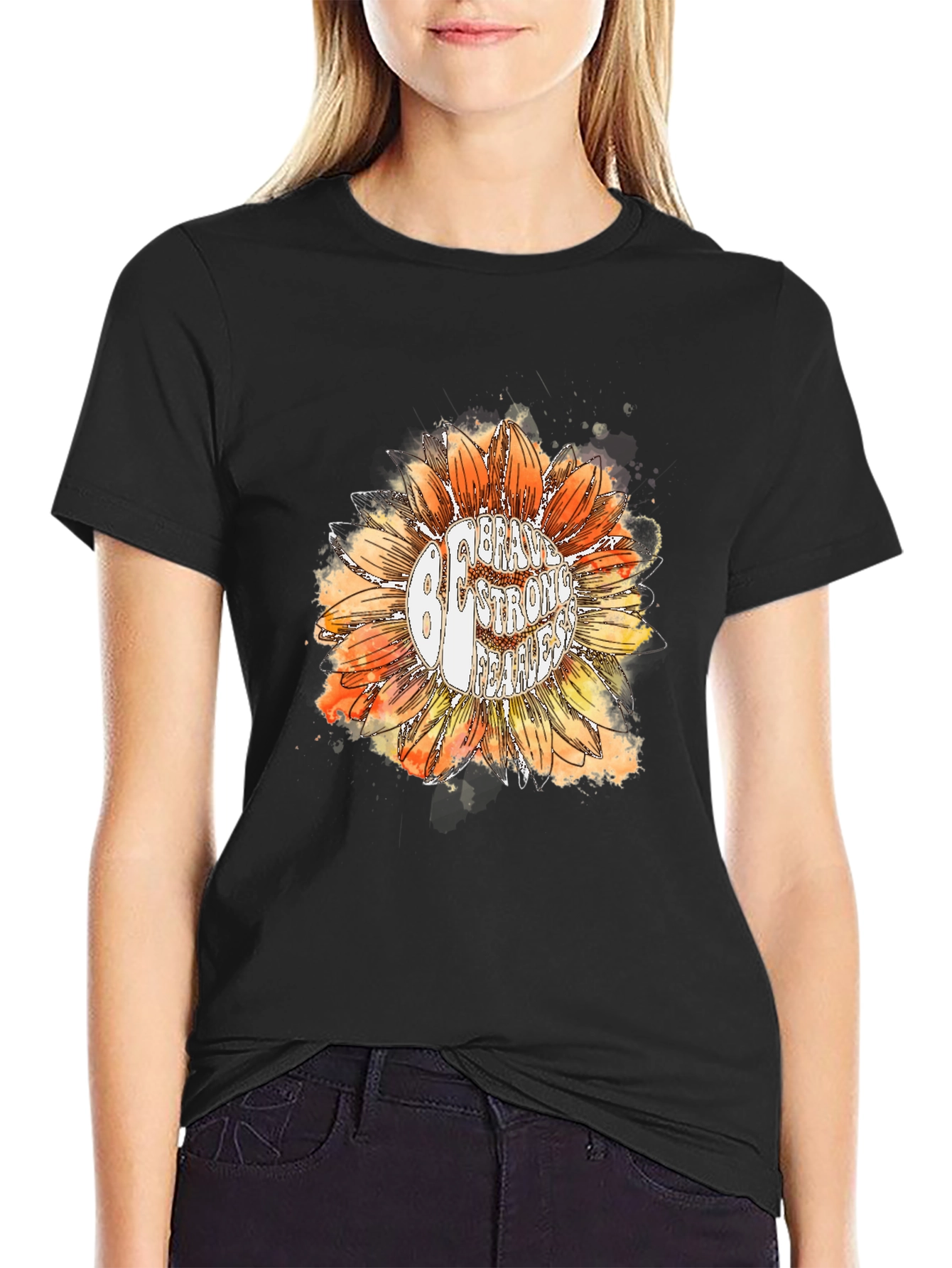 Be Brave Sunflower Graphic Tee - Black Cotton T-Shirt