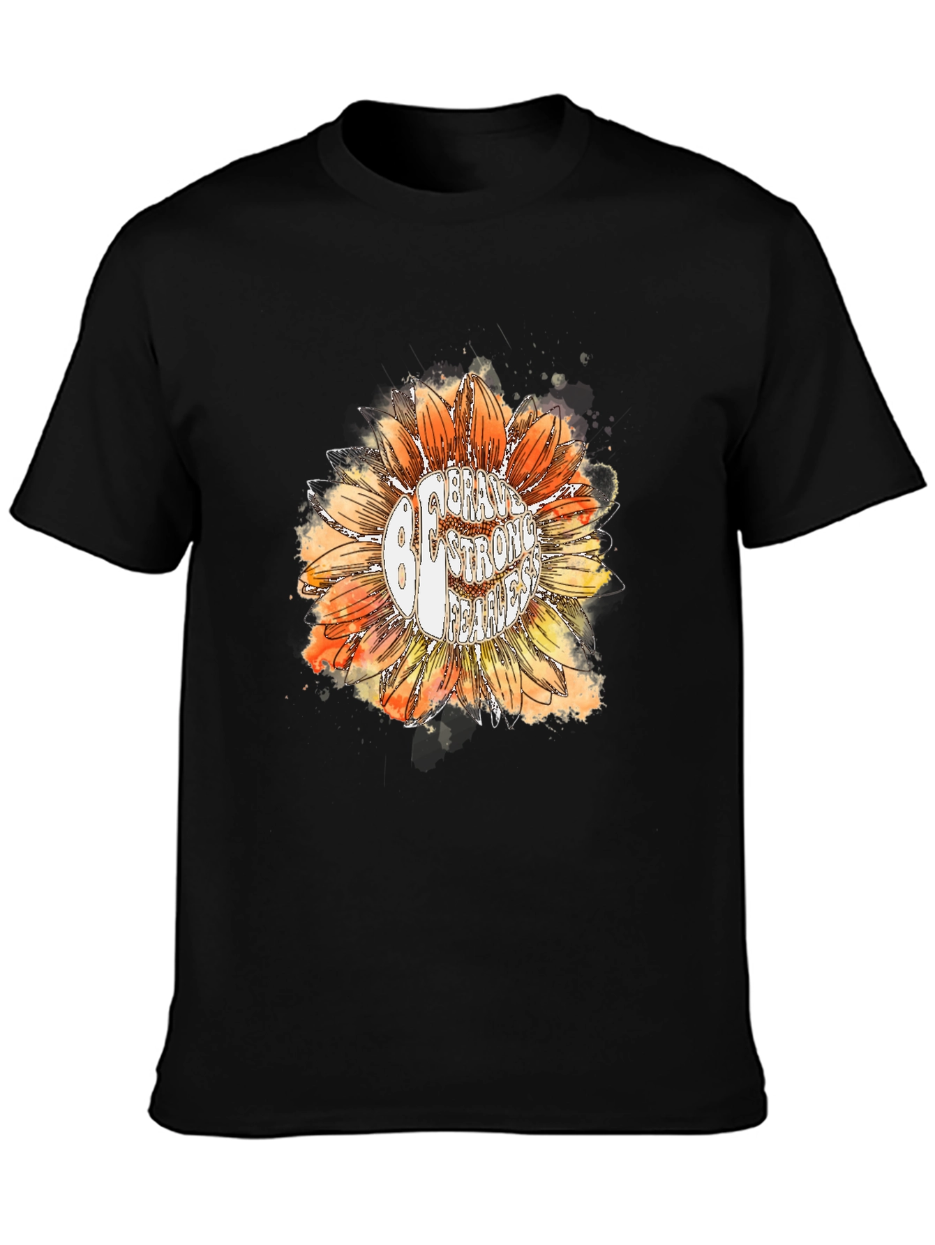 Be Brave Sunflower Graphic Tee - Black Cotton T-Shirt