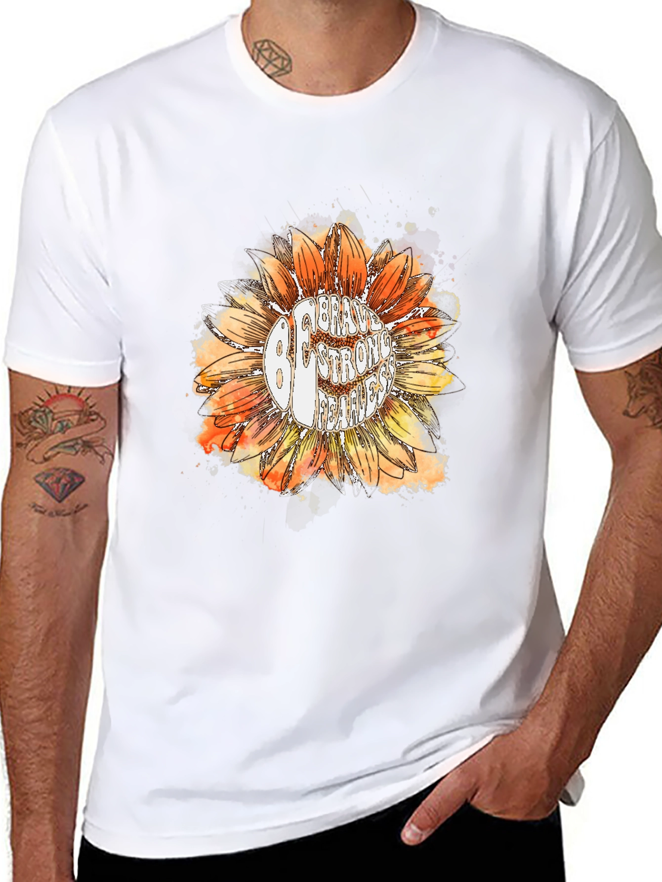Be Brave Sunflower Graphic Tee - Black Cotton T-Shirt