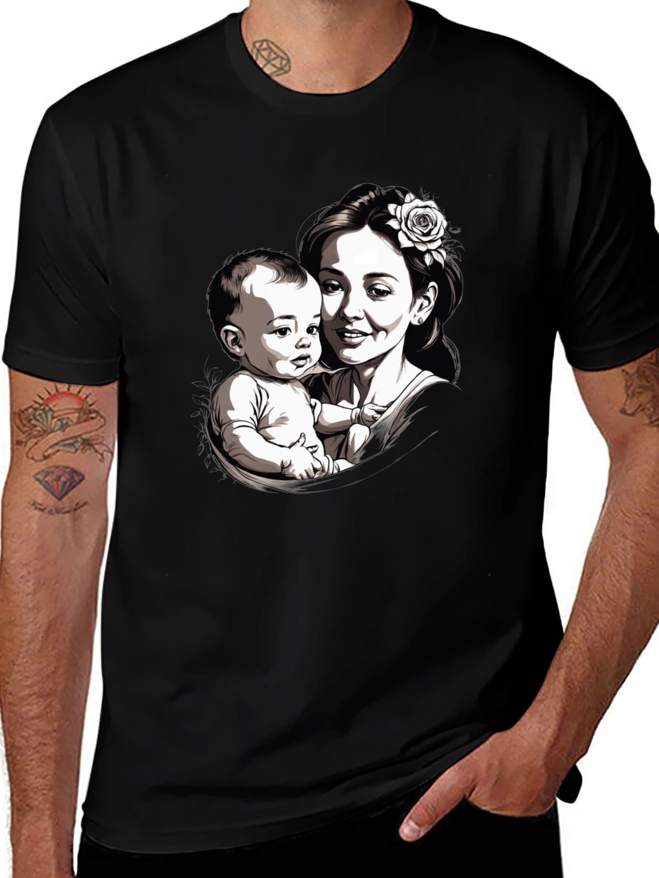 Mother & Child Graphic Tee - Black Unisex T-Shirt