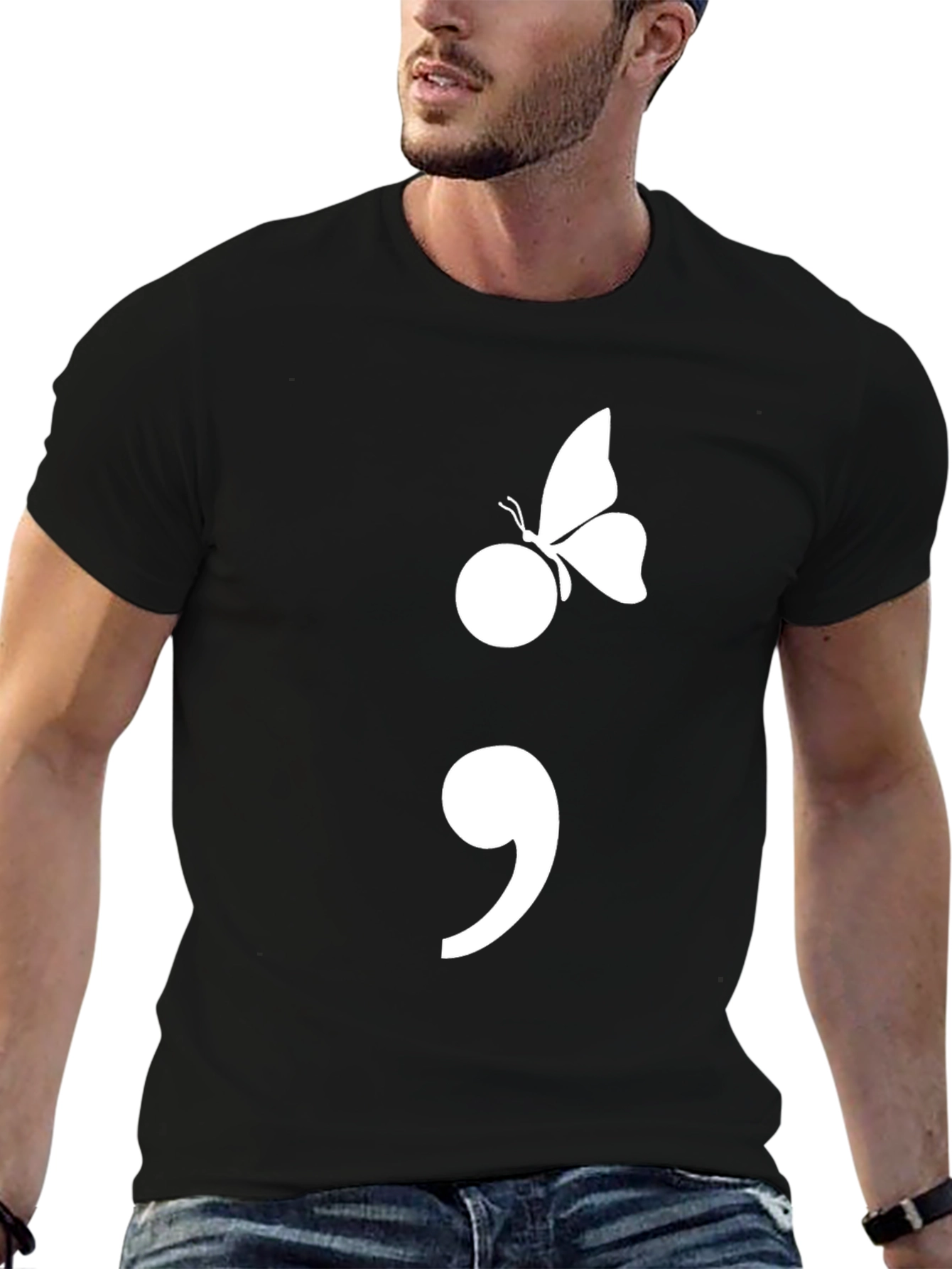 Semicolon Butterfly Graphic Tee - Mental Health Awareness T-Shirt