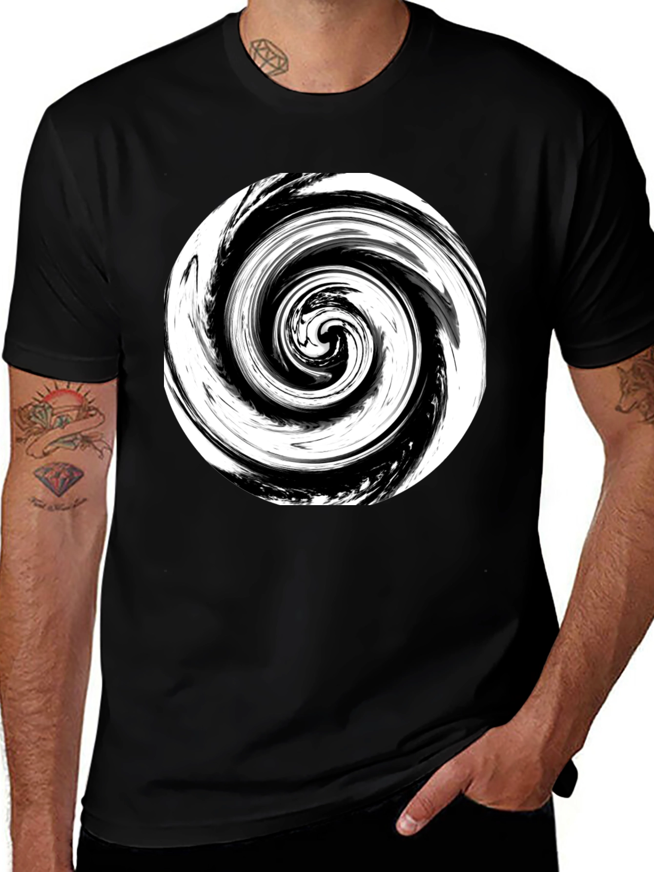 Abstract Swirl Graphic Print Black T-Shirt