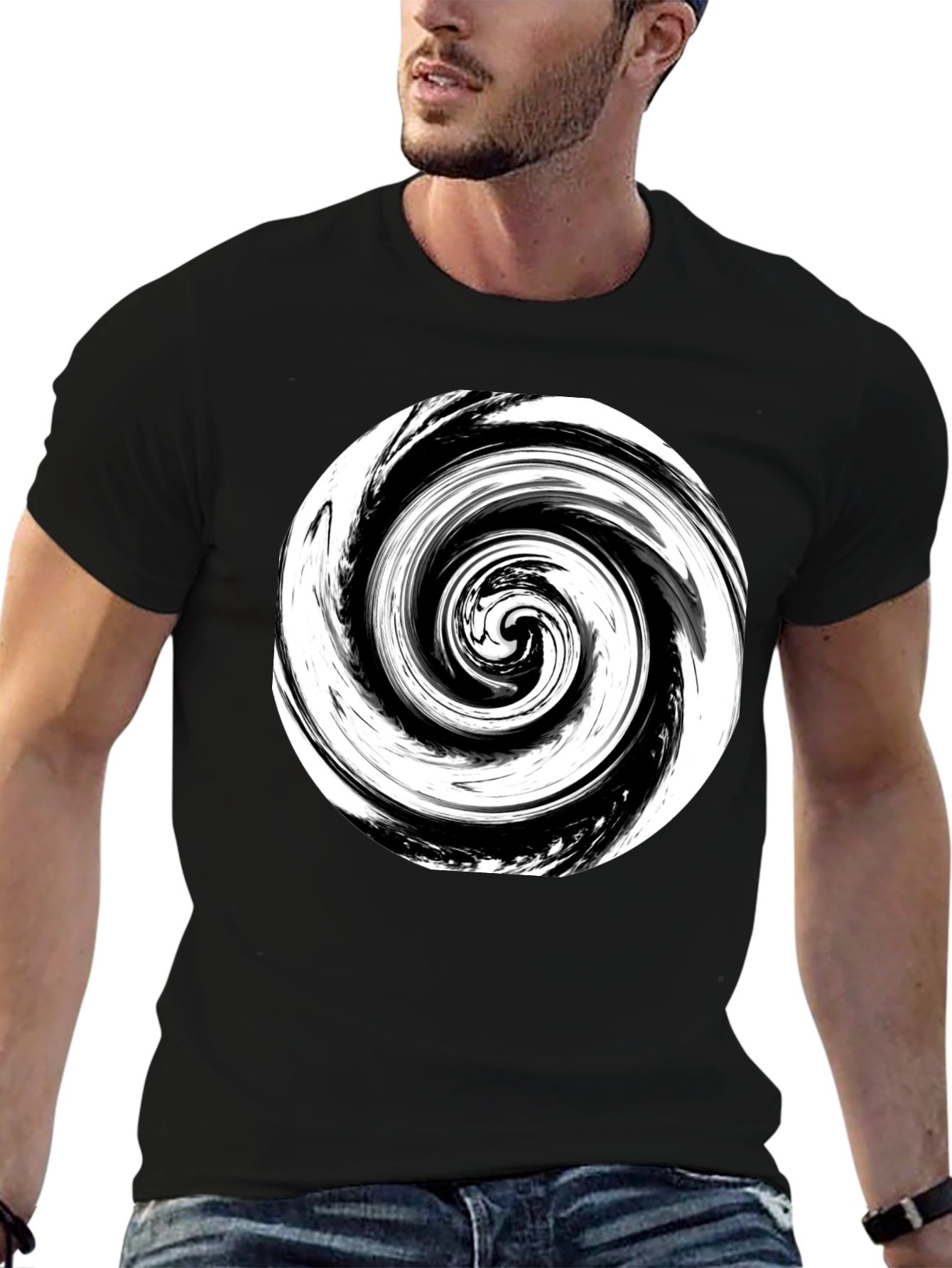 Abstract Swirl Graphic Print Black T-Shirt