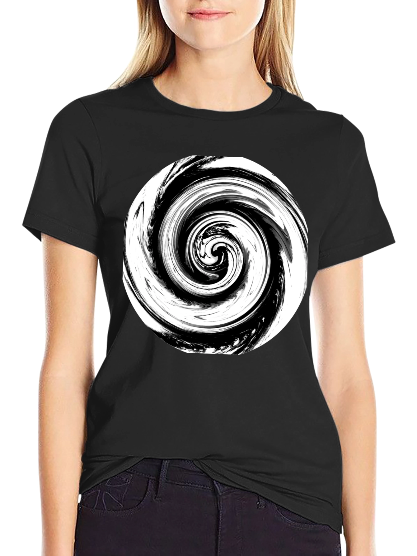Abstract Swirl Graphic Print Black T-Shirt