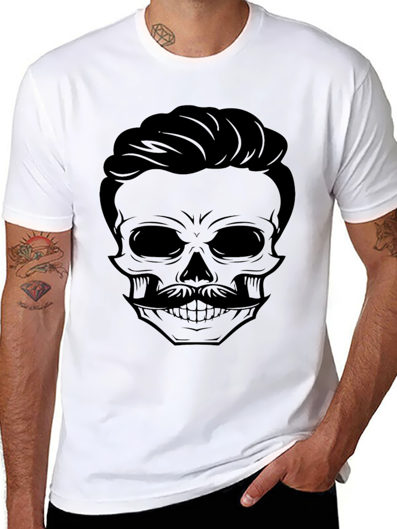 Skull and Mustache Graphic T-Shirt - Mens