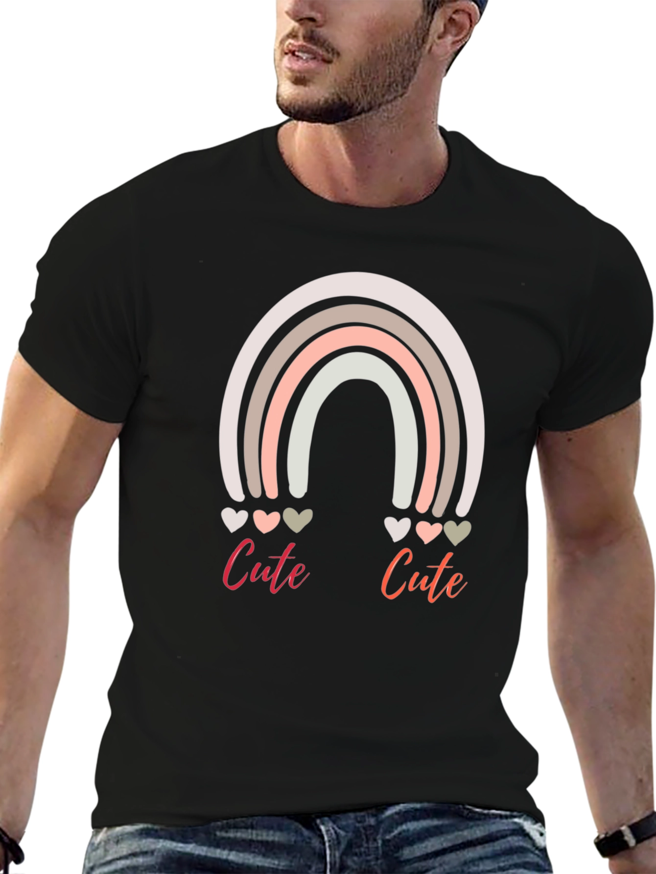 Cute Rainbow Hearts Graphic Tee - Unisex